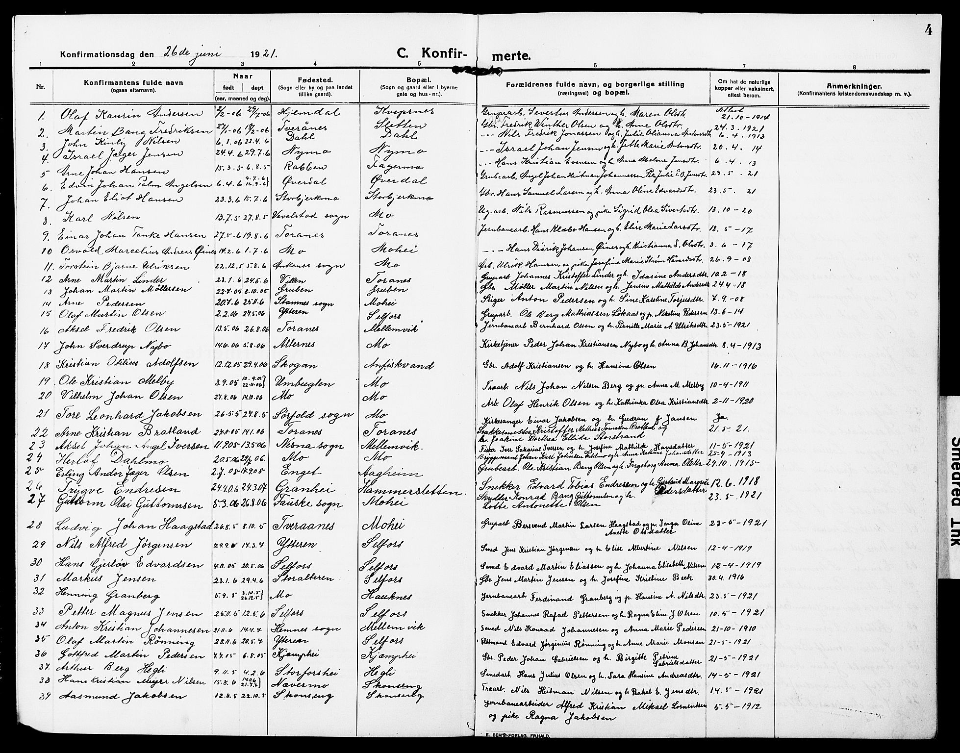 Ministerialprotokoller, klokkerbøker og fødselsregistre - Nordland, SAT/A-1459/827/L0424: Parish register (copy) no. 827C13, 1921-1930, p. 4