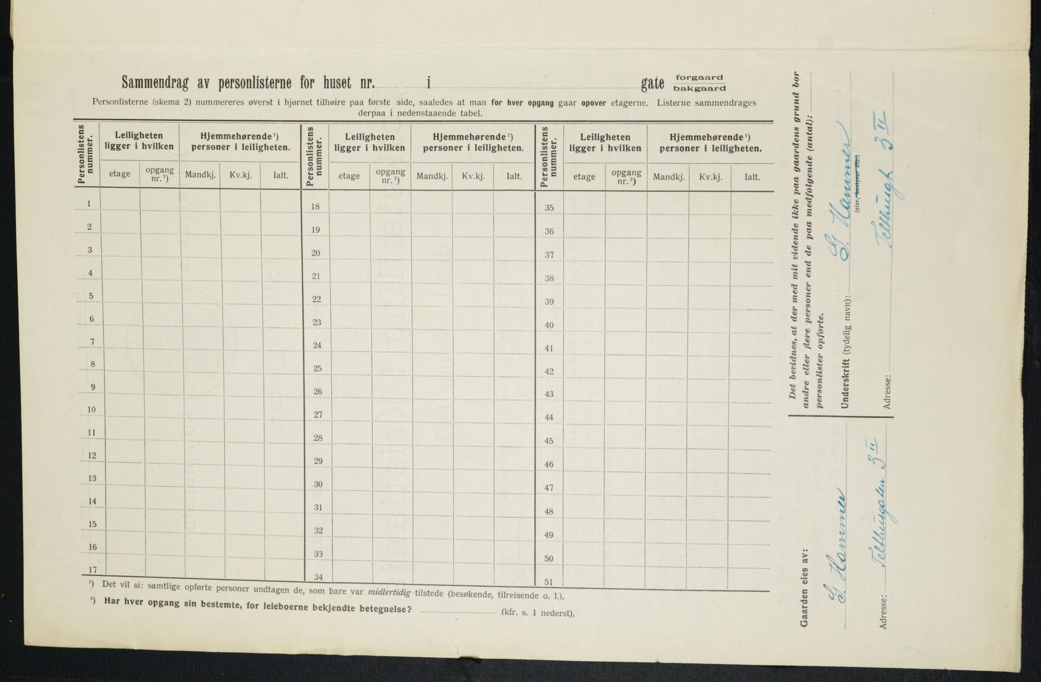 OBA, Municipal Census 1913 for Kristiania, 1913, p. 107582