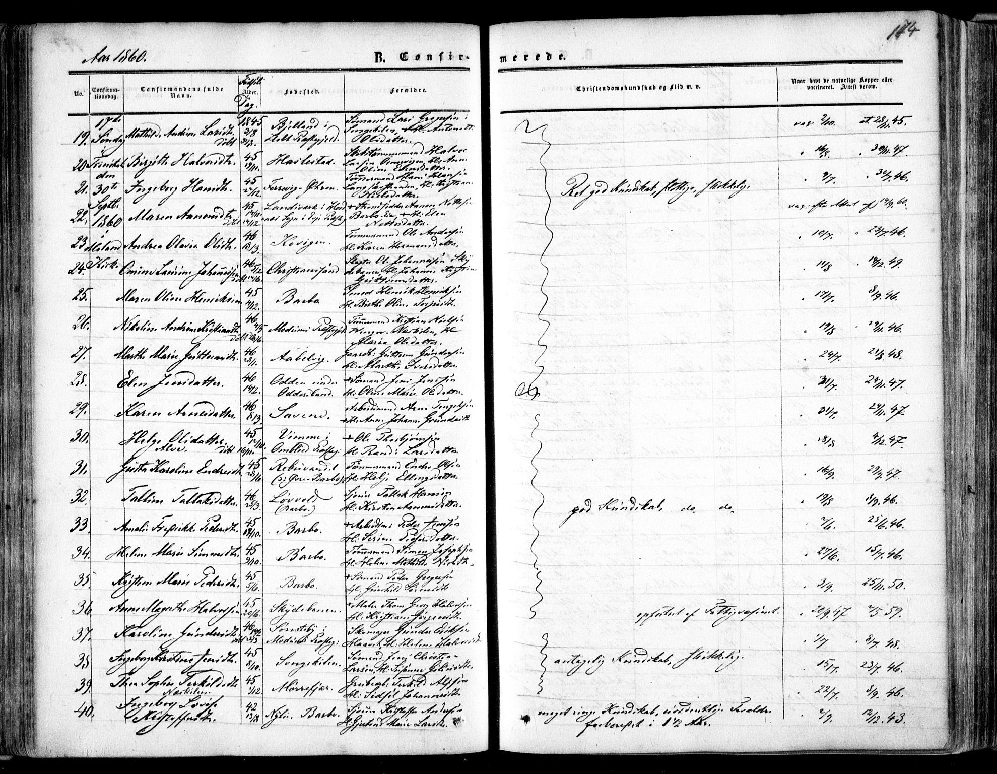 Tromøy sokneprestkontor, AV/SAK-1111-0041/F/Fa/L0006: Parish register (official) no. A 6, 1855-1863, p. 174