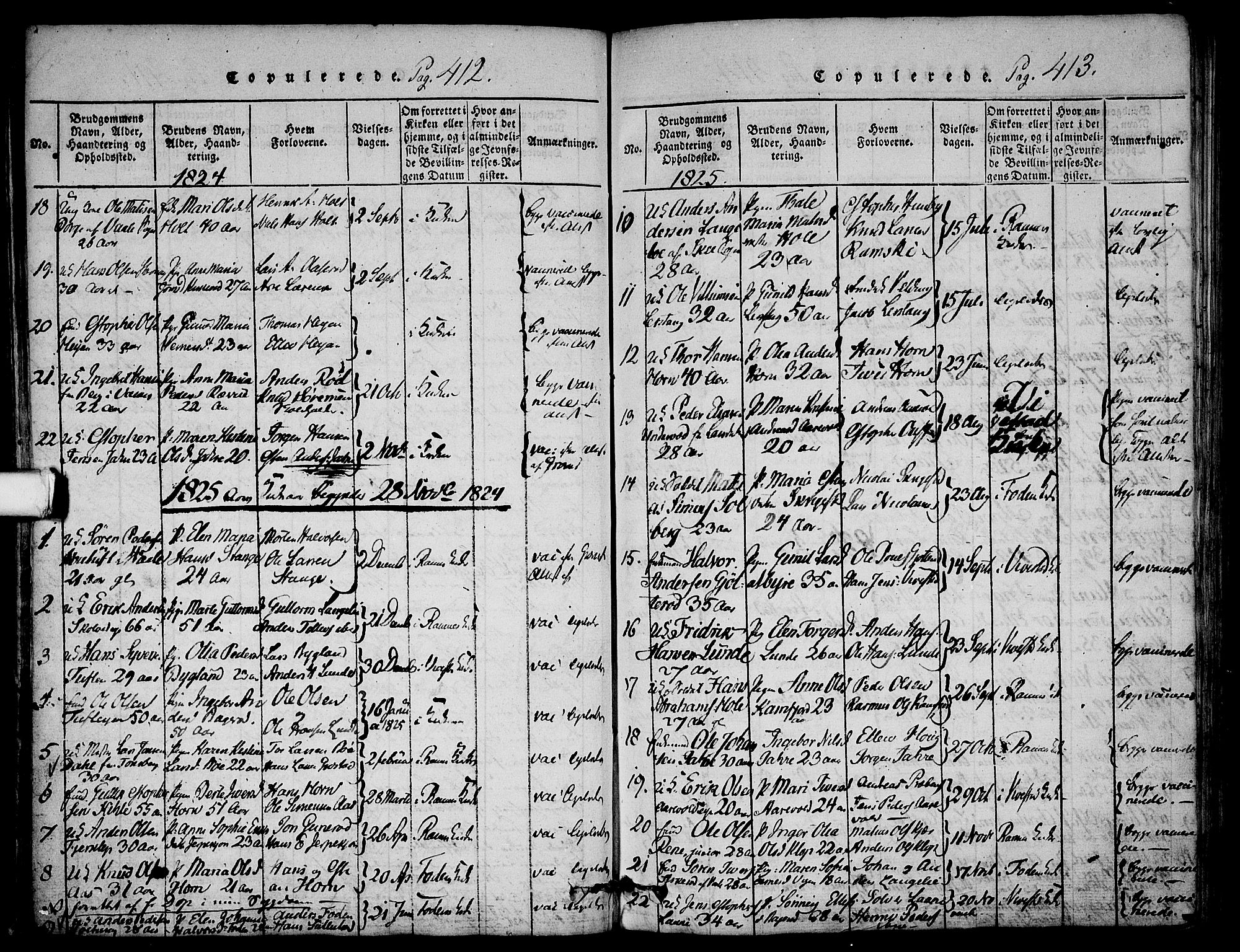Ramnes kirkebøker, AV/SAKO-A-314/F/Fa/L0004: Parish register (official) no. I 4, 1813-1840, p. 412-413