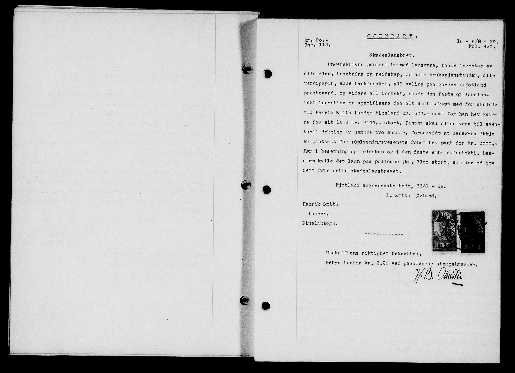 Flekkefjord sorenskriveri, SAK/1221-0001/G/Gb/Gba/L0045: Mortgage book no. 43, 1929-1930, Deed date: 06.08.1929