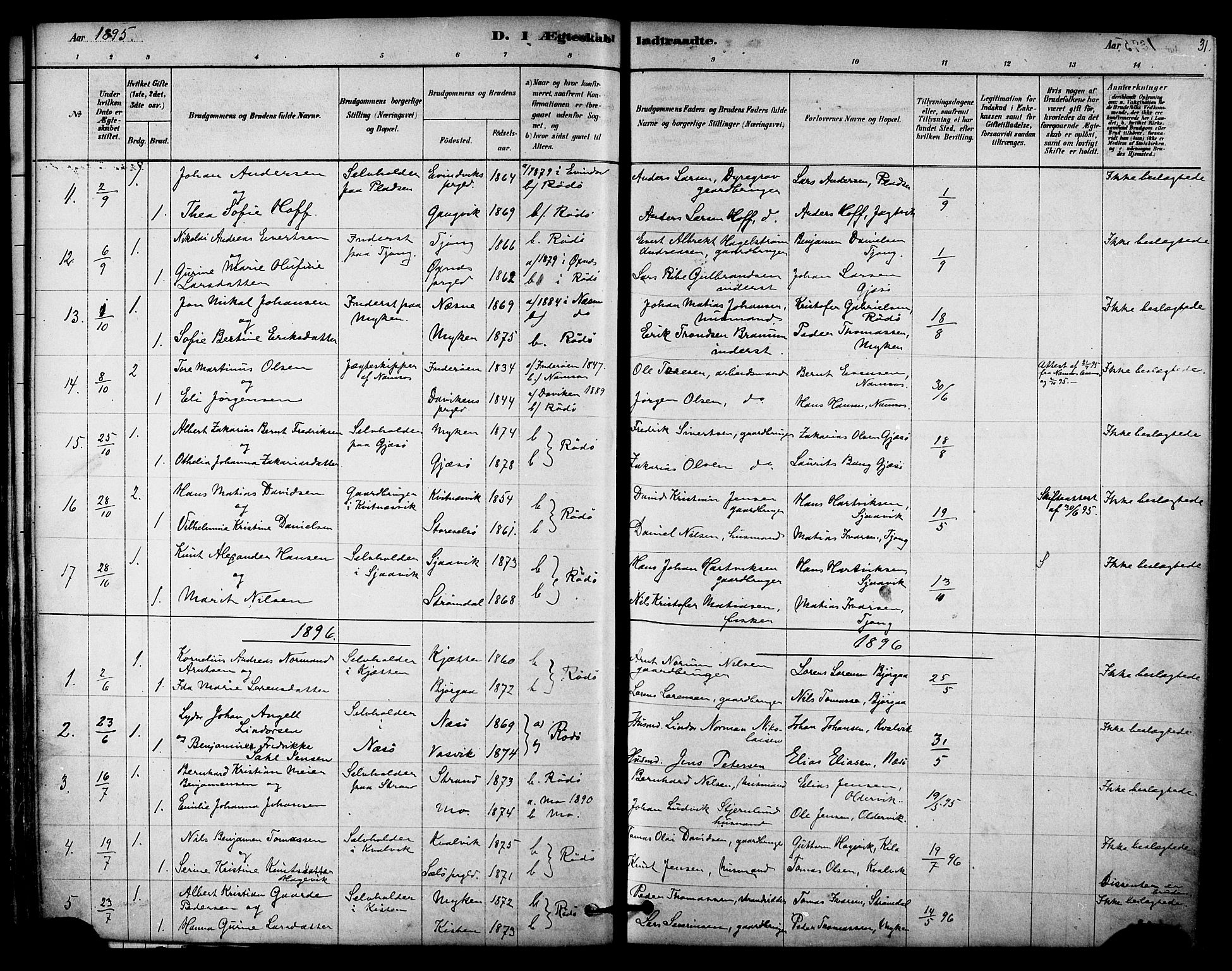 Ministerialprotokoller, klokkerbøker og fødselsregistre - Nordland, AV/SAT-A-1459/841/L0609: Parish register (official) no. 841A13, 1878-1902, p. 31