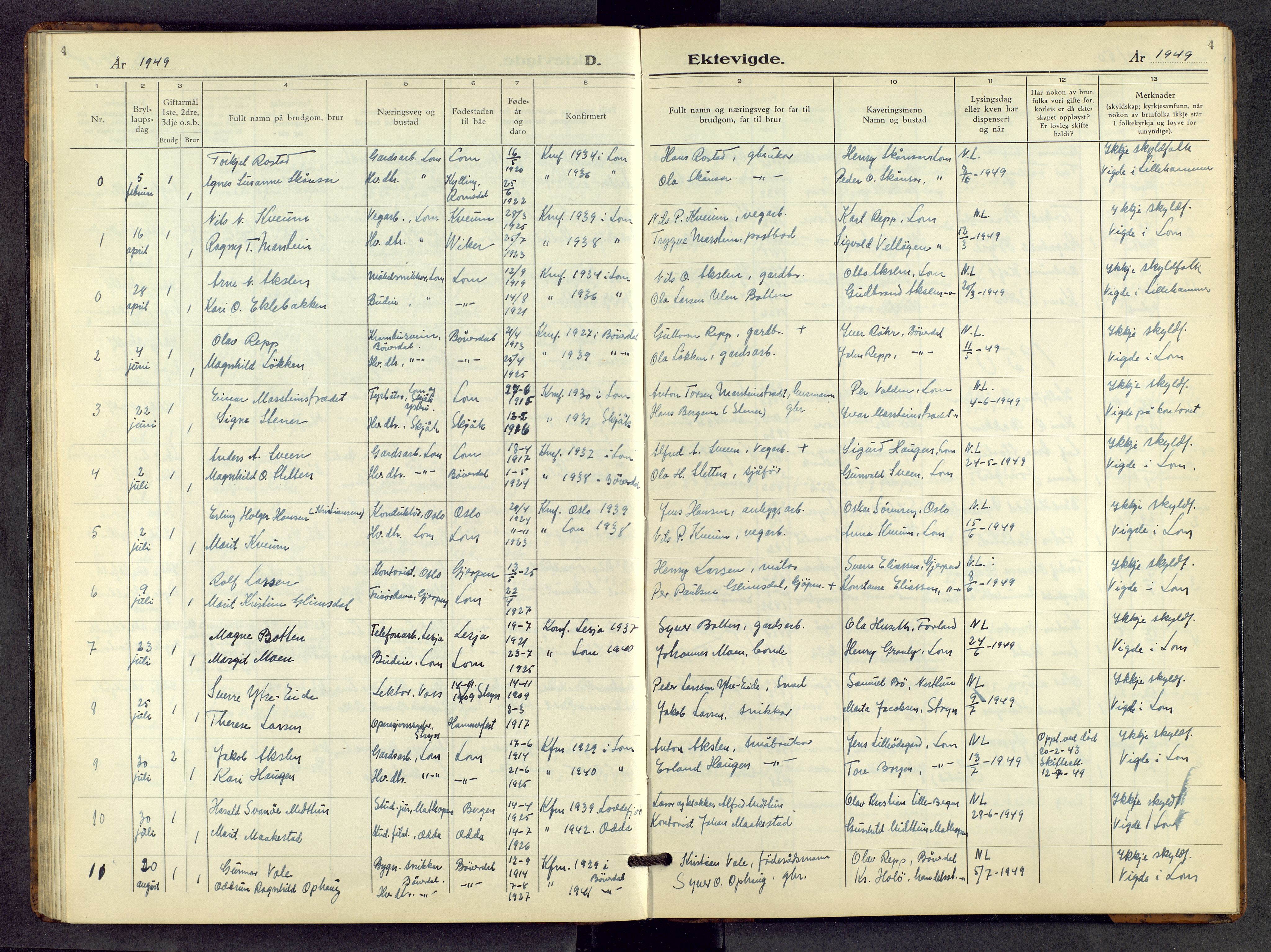 Lom prestekontor, SAH/PREST-070/L/L0011: Parish register (copy) no. 11, 1947-1962, p. 4