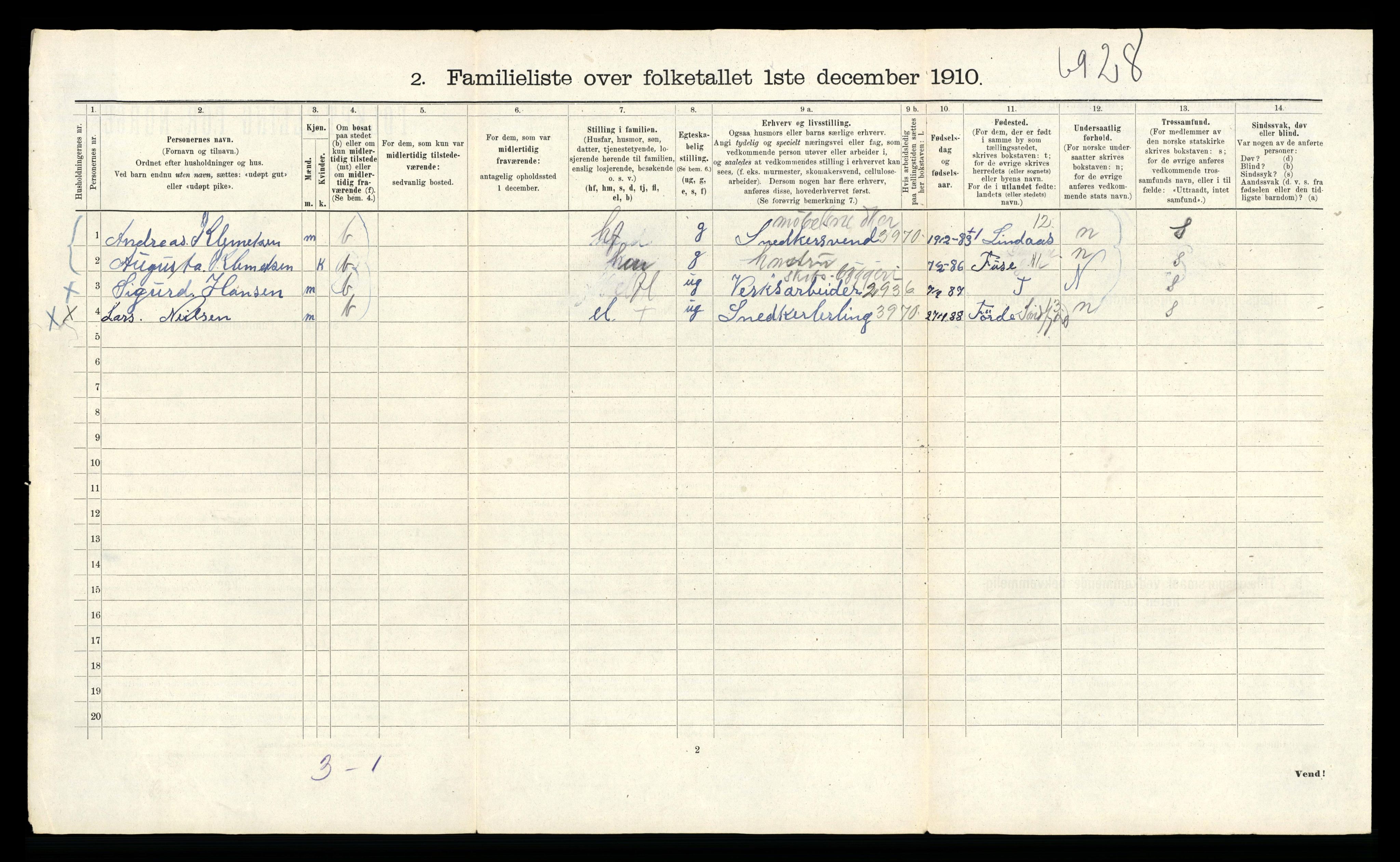 RA, 1910 census for Bergen, 1910, p. 8068