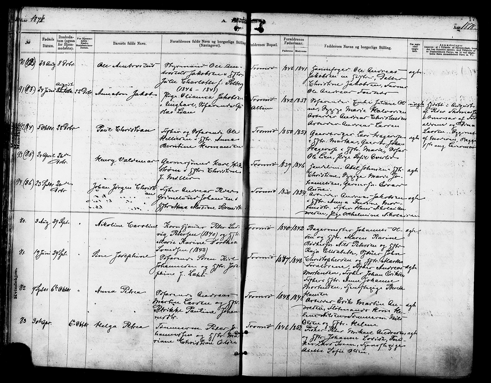 Tromsø sokneprestkontor/stiftsprosti/domprosti, SATØ/S-1343/G/Ga/L0014kirke: Parish register (official) no. 14, 1878-1888, p. 17