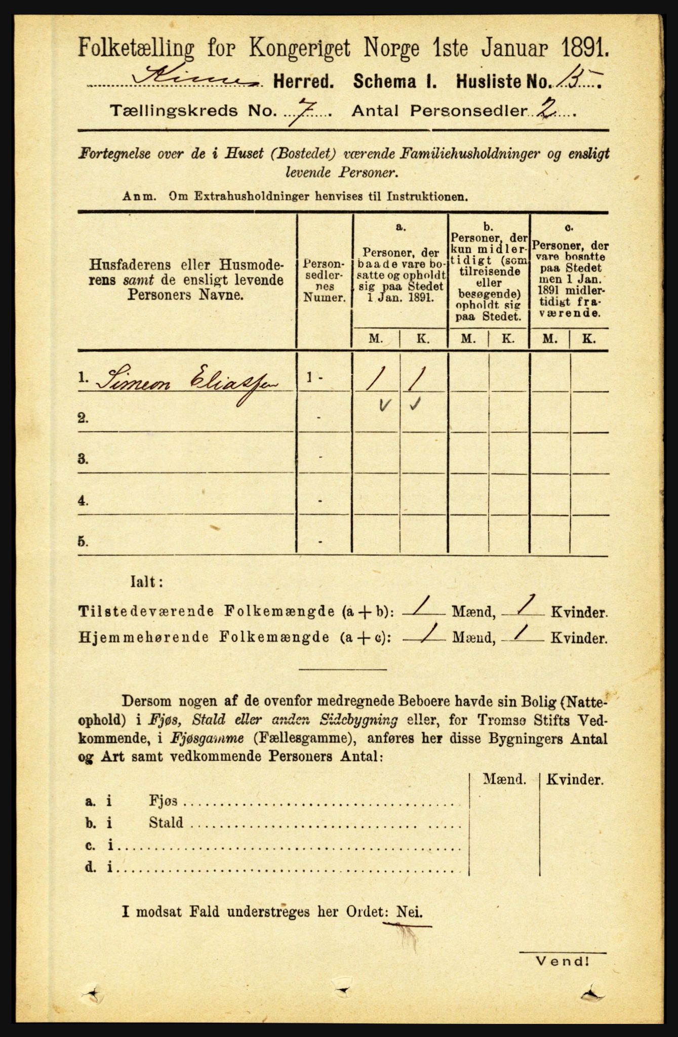 RA, 1891 census for 1437 Kinn, 1891, p. 2629