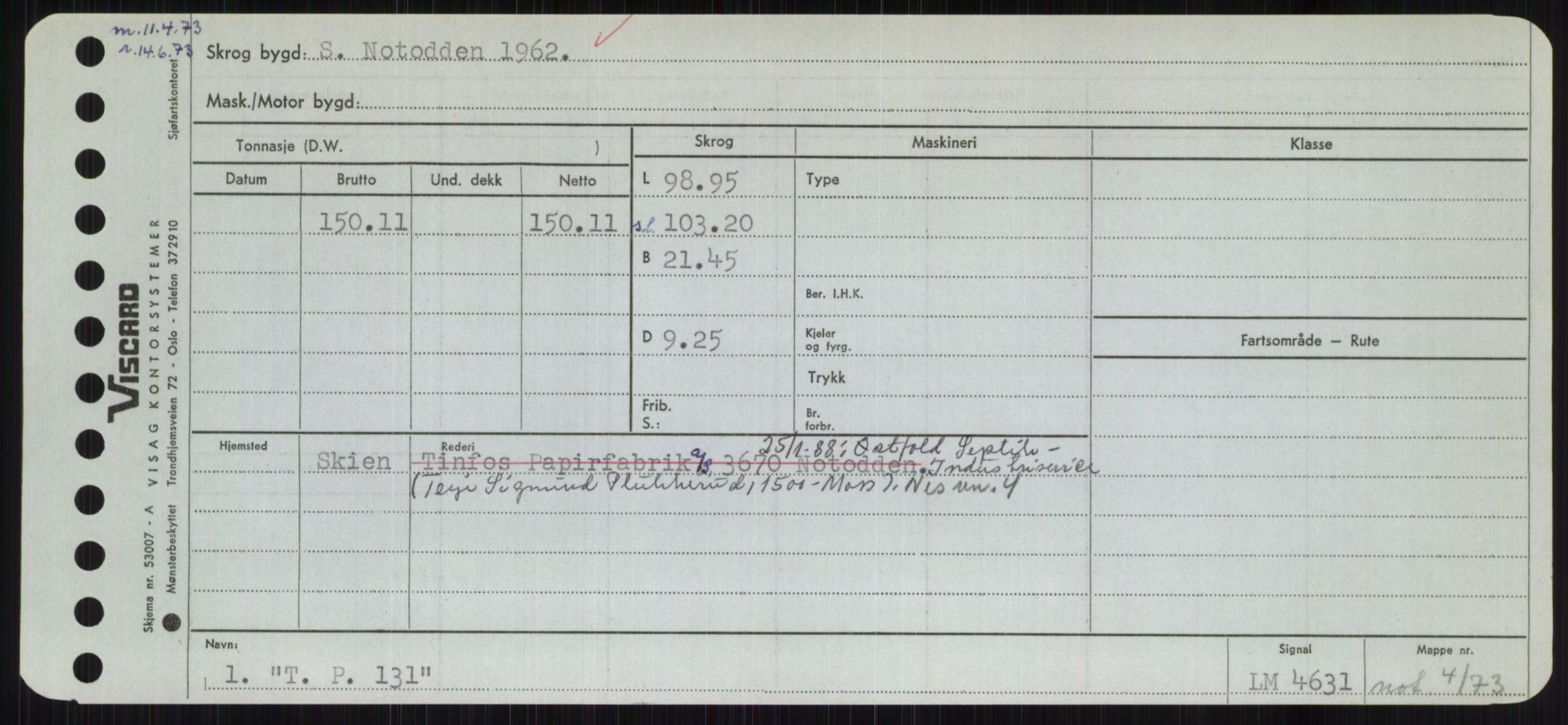 Sjøfartsdirektoratet med forløpere, Skipsmålingen, RA/S-1627/H/Hc/L0001: Lektere, A-Y, p. 465