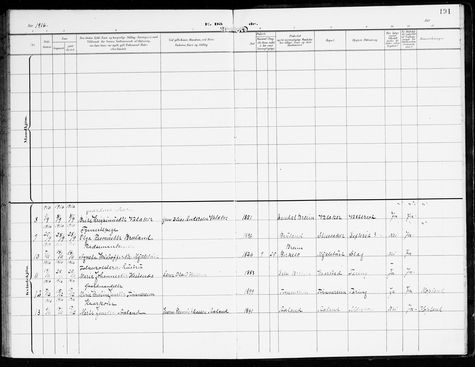 Innvik sokneprestembete, AV/SAB-A-80501: Parish register (official) no. D 2, 1900-1921, p. 191