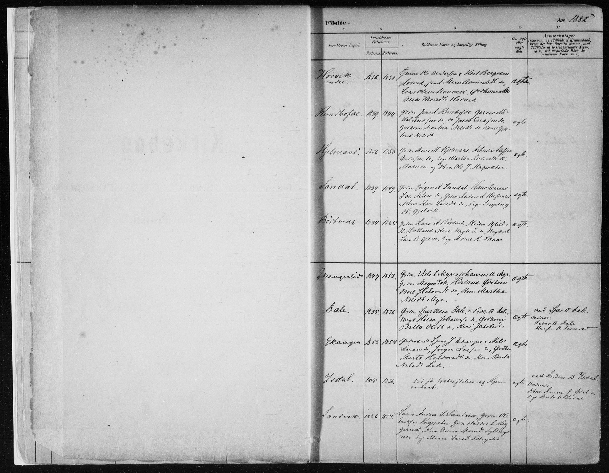 Hamre sokneprestembete, AV/SAB-A-75501/H/Ha/Haa/Haab/L0001: Parish register (official) no. B  1, 1882-1905, p. 8