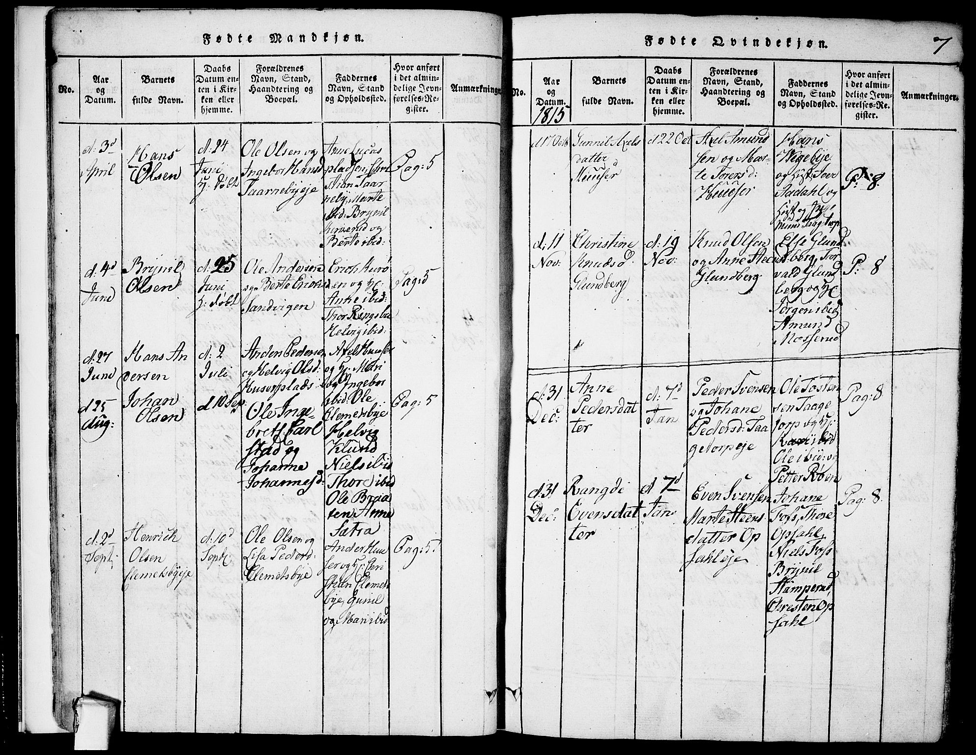 Rødenes prestekontor Kirkebøker, AV/SAO-A-2005/F/Fa/L0004: Parish register (official) no. I 4, 1814-1838, p. 7