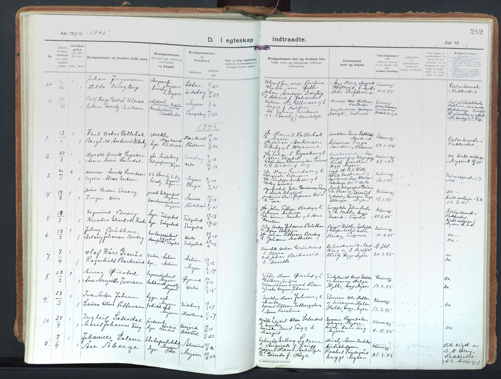 Eidsberg prestekontor Kirkebøker, SAO/A-10905/F/Fd/L0001: Parish register (official) no. IV 1, 1921-1948, p. 282