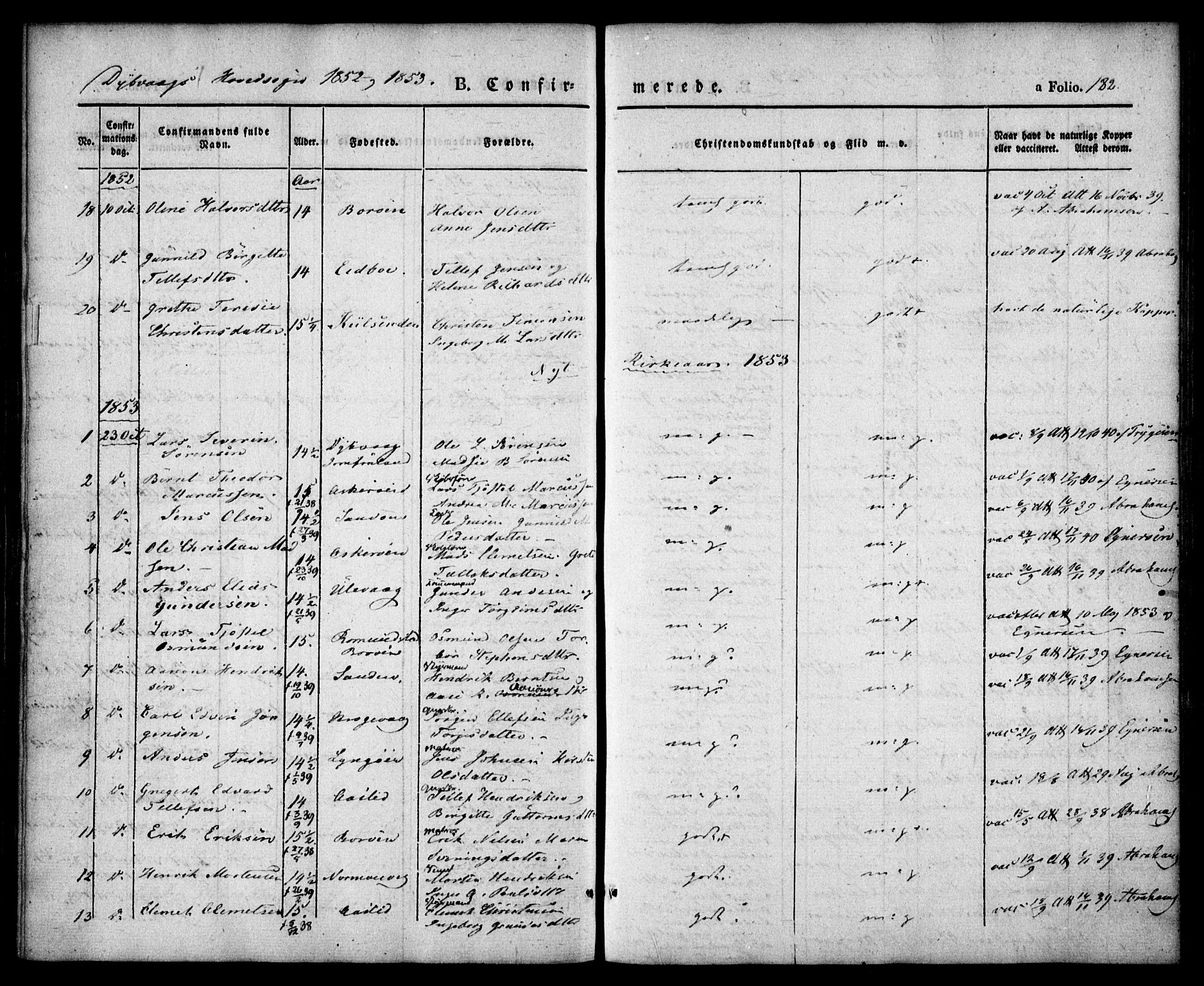 Dypvåg sokneprestkontor, SAK/1111-0007/F/Fa/Faa/L0005: Parish register (official) no. A 5, 1841-1854, p. 182