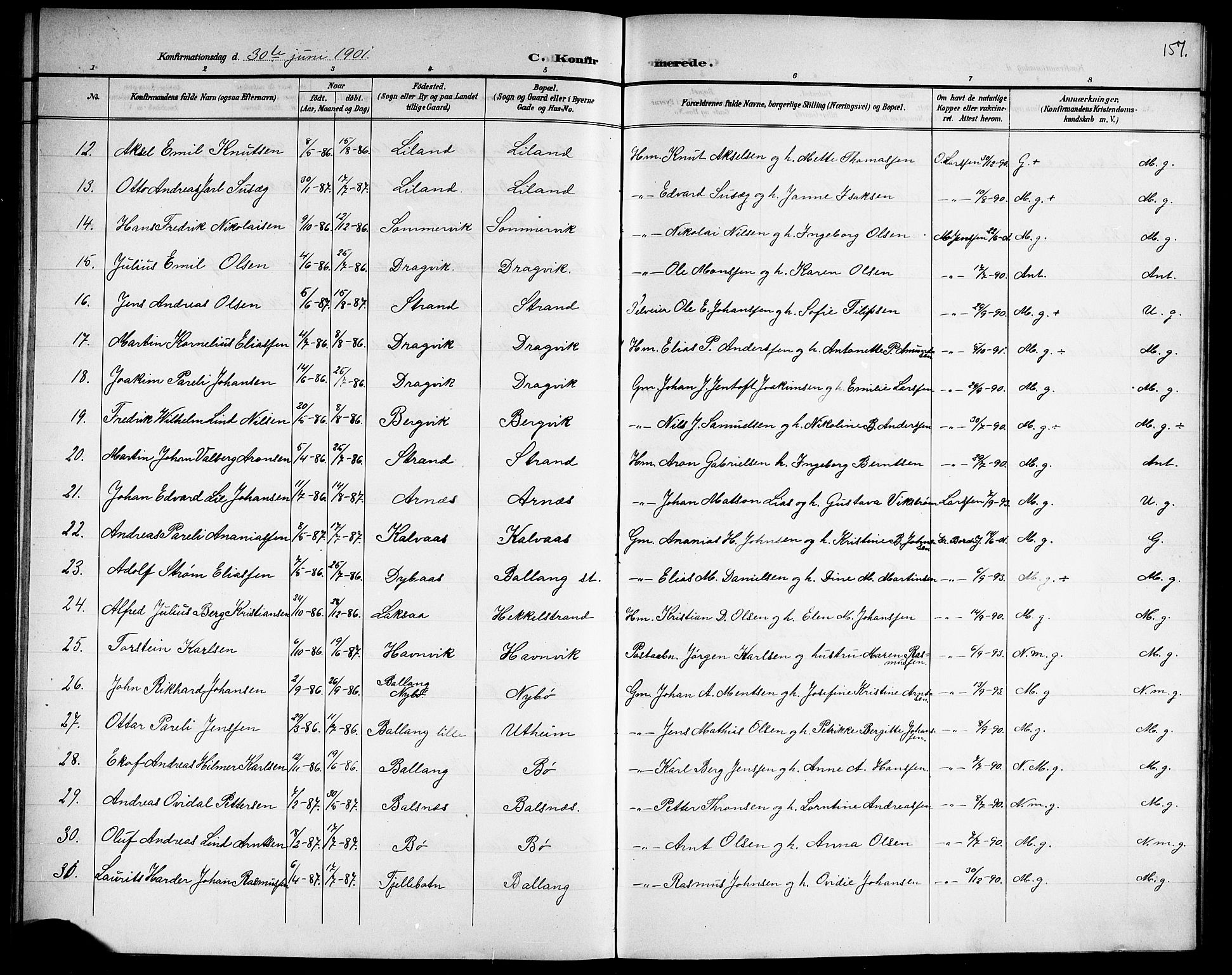 Ministerialprotokoller, klokkerbøker og fødselsregistre - Nordland, AV/SAT-A-1459/863/L0915: Parish register (copy) no. 863C05, 1898-1907, p. 157