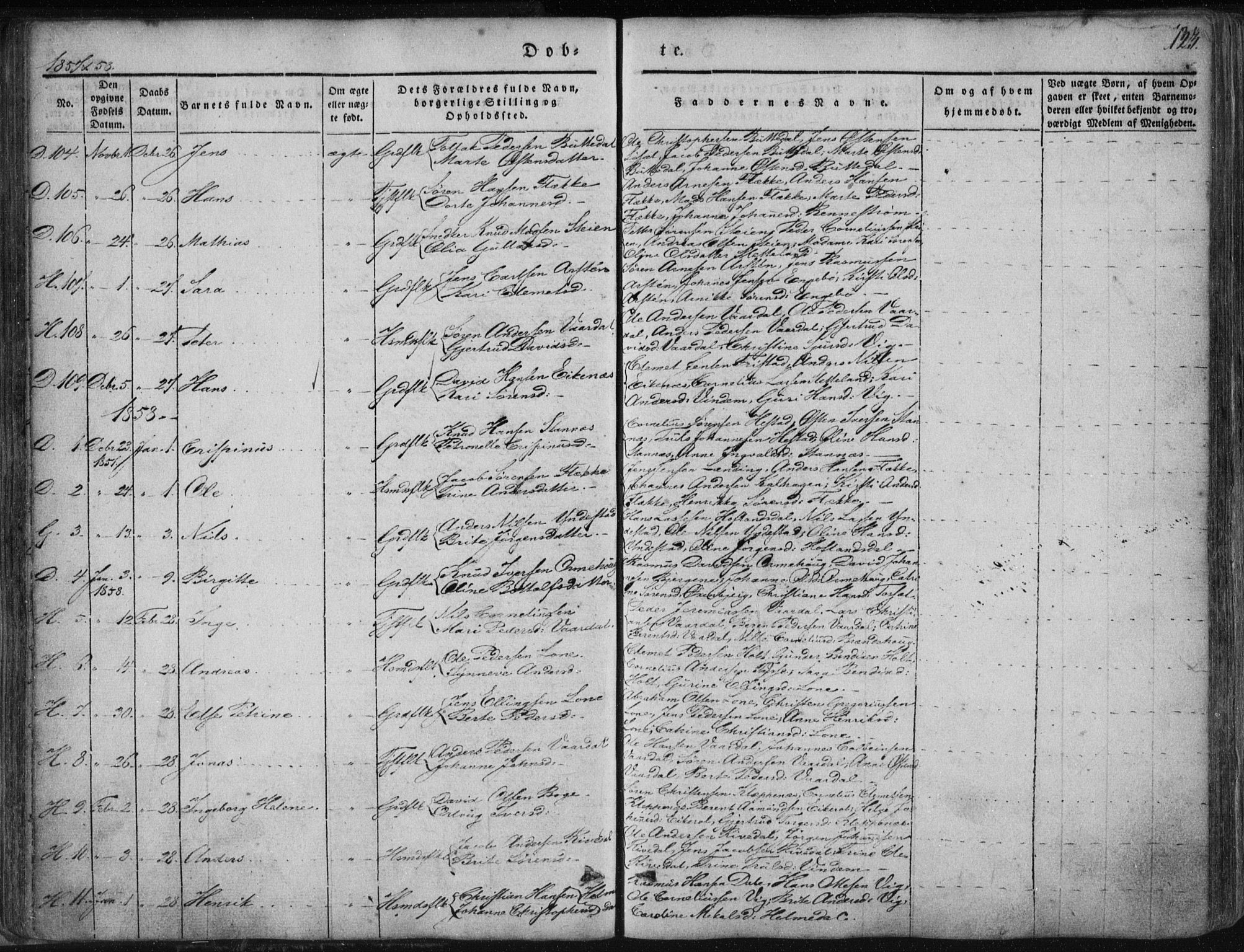 Fjaler sokneprestembete, AV/SAB-A-79801/H/Haa/Haaa/L0006: Parish register (official) no. A 6, 1835-1884, p. 123