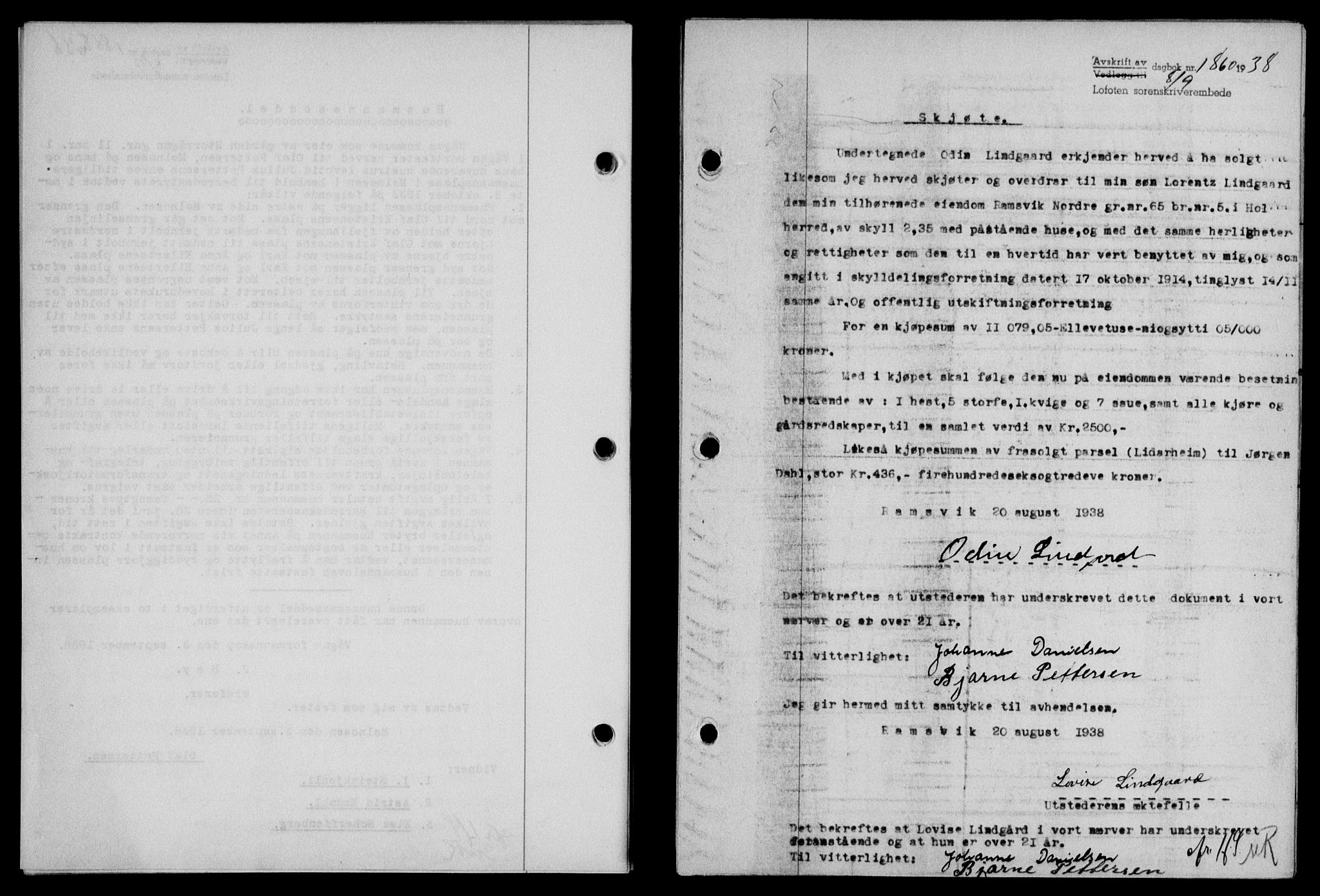 Lofoten sorenskriveri, SAT/A-0017/1/2/2C/L0004a: Mortgage book no. 4a, 1938-1938, Diary no: : 1860/1938