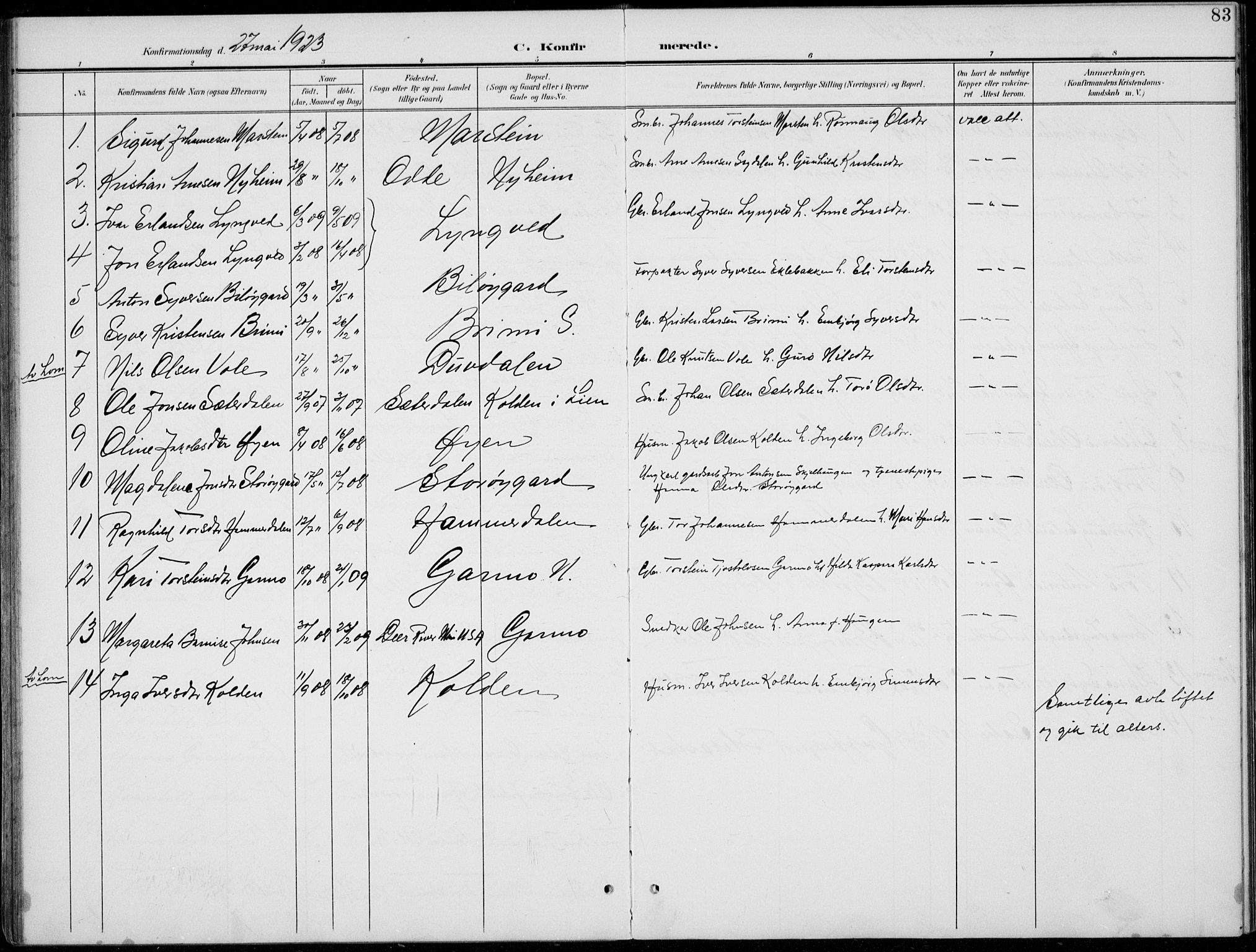 Lom prestekontor, AV/SAH-PREST-070/L/L0006: Parish register (copy) no. 6, 1901-1939, p. 83