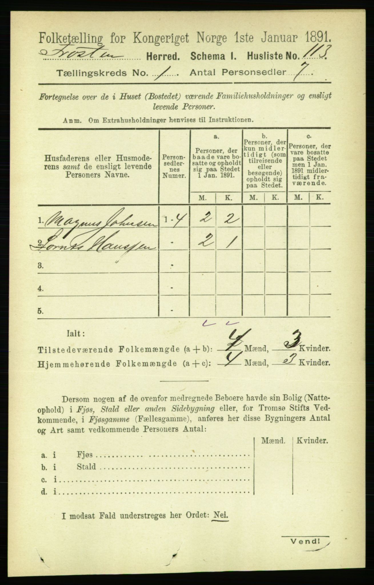 RA, 1891 census for 1717 Frosta, 1891, p. 135