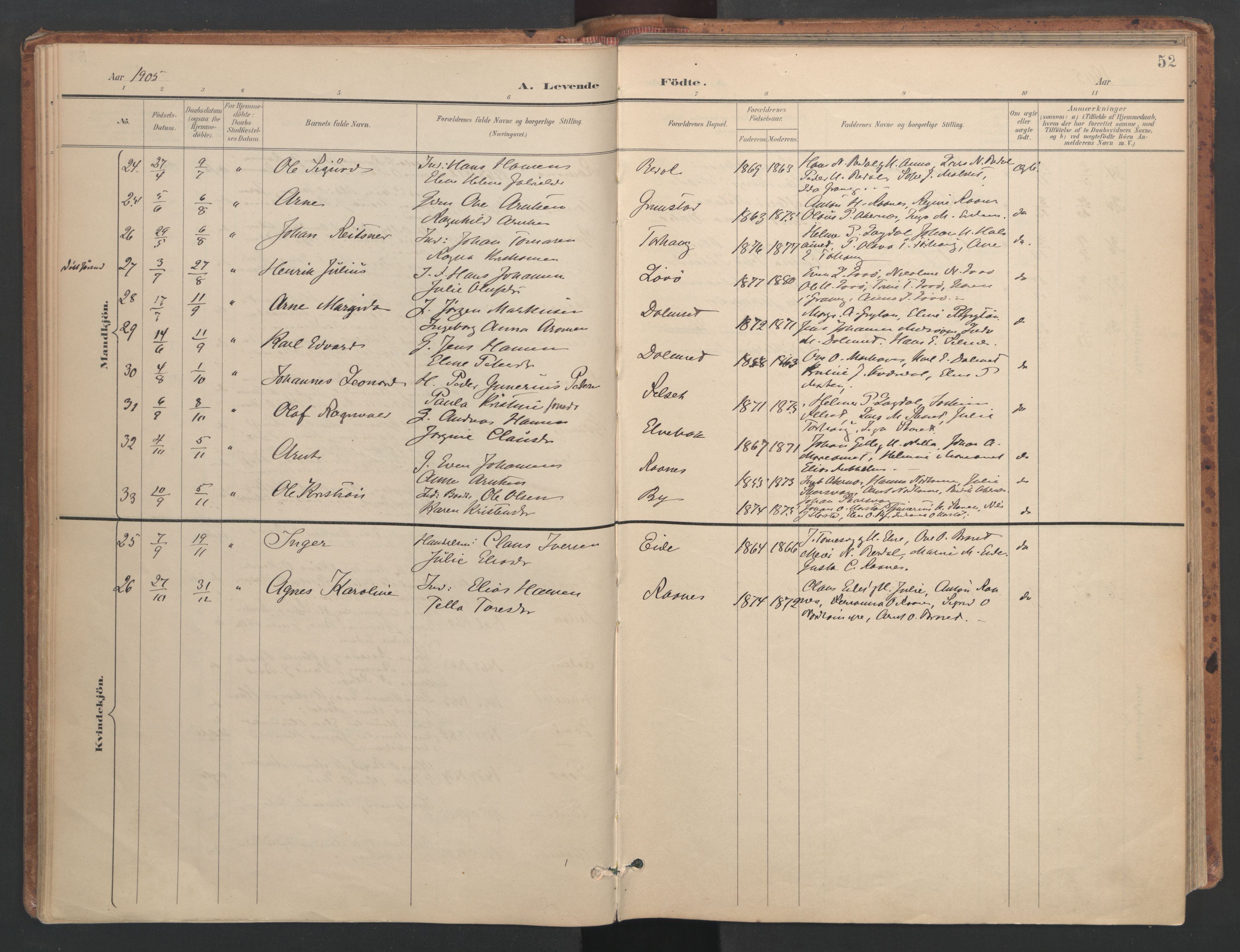 Ministerialprotokoller, klokkerbøker og fødselsregistre - Sør-Trøndelag, SAT/A-1456/655/L0681: Parish register (official) no. 655A10, 1895-1907, p. 52