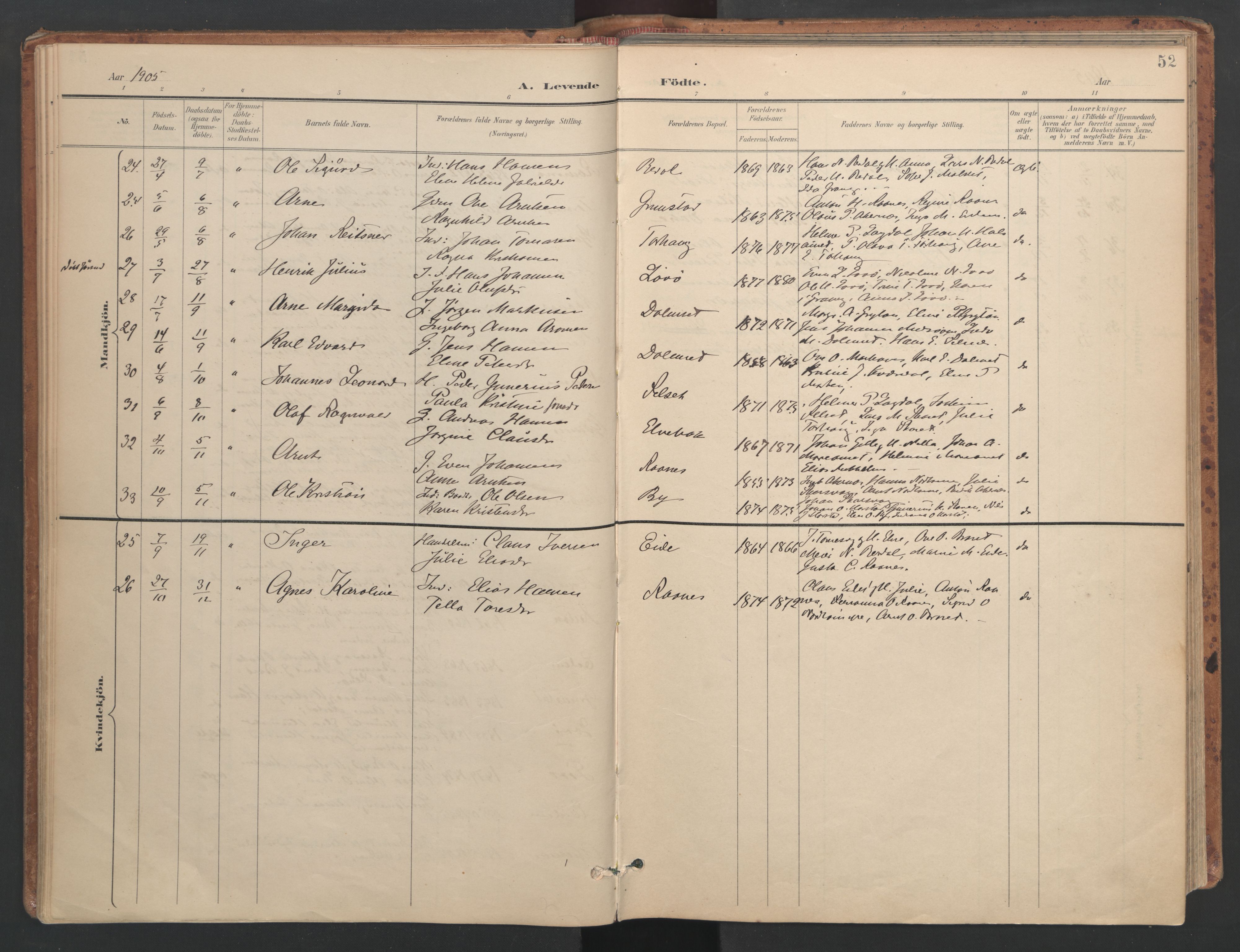 Ministerialprotokoller, klokkerbøker og fødselsregistre - Sør-Trøndelag, AV/SAT-A-1456/655/L0681: Parish register (official) no. 655A10, 1895-1907, p. 52