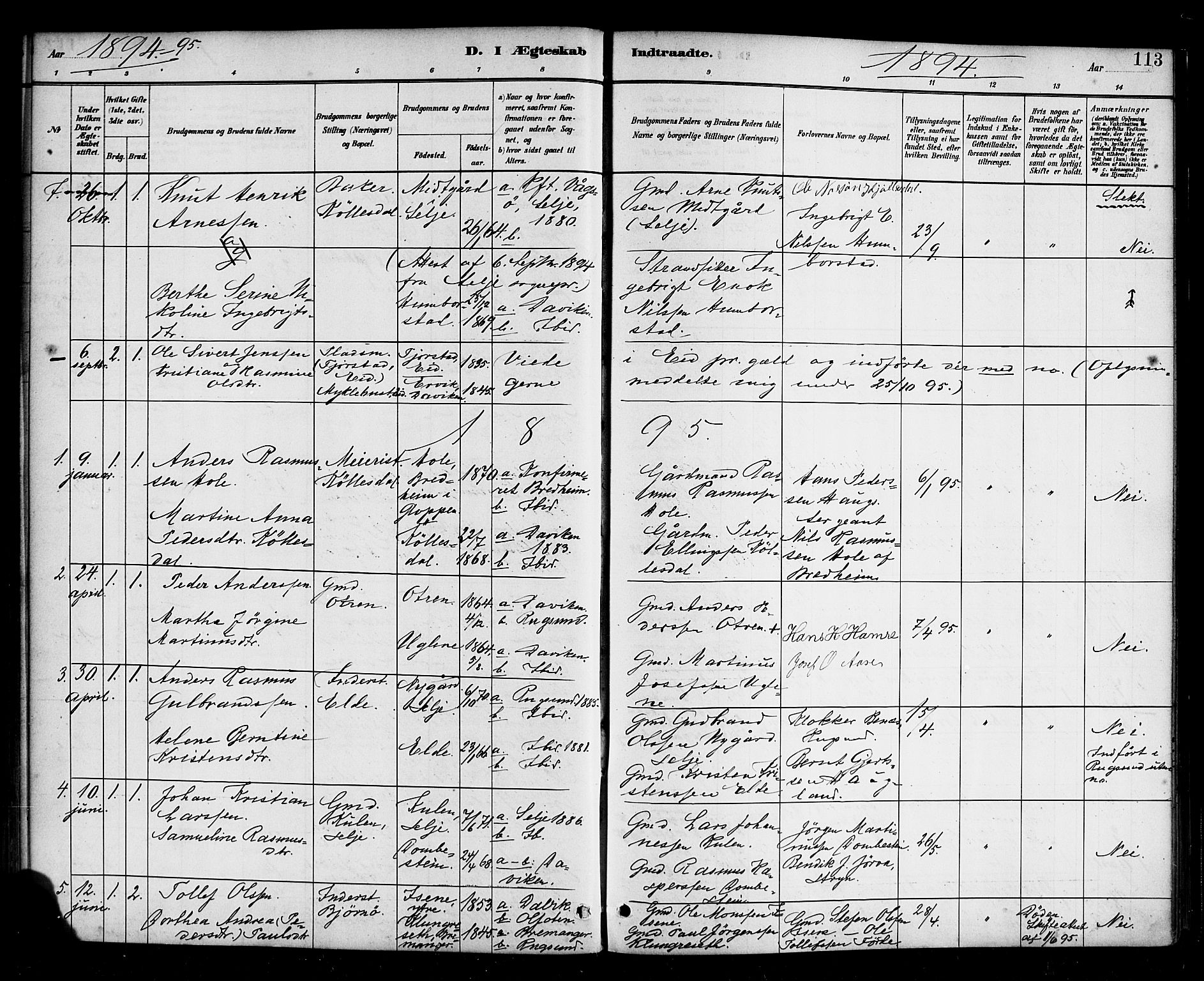 Davik sokneprestembete, AV/SAB-A-79701/H/Haa/Haab/L0001: Parish register (official) no. B 1, 1882-1900, p. 113