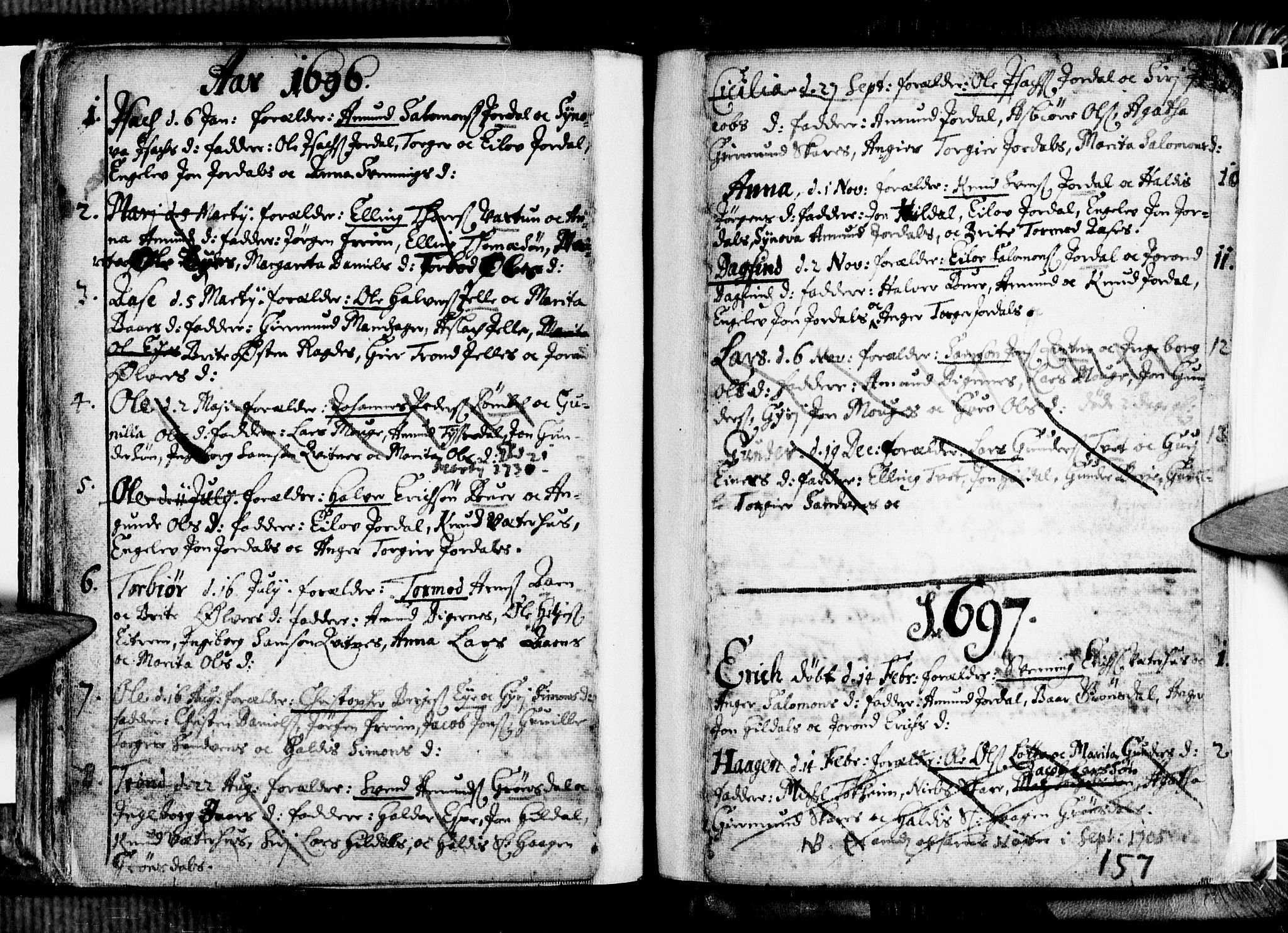 Ullensvang sokneprestembete, SAB/A-78701/H/Haa: Parish register (official) no. A 1 /3, 1676-1719, p. 157
