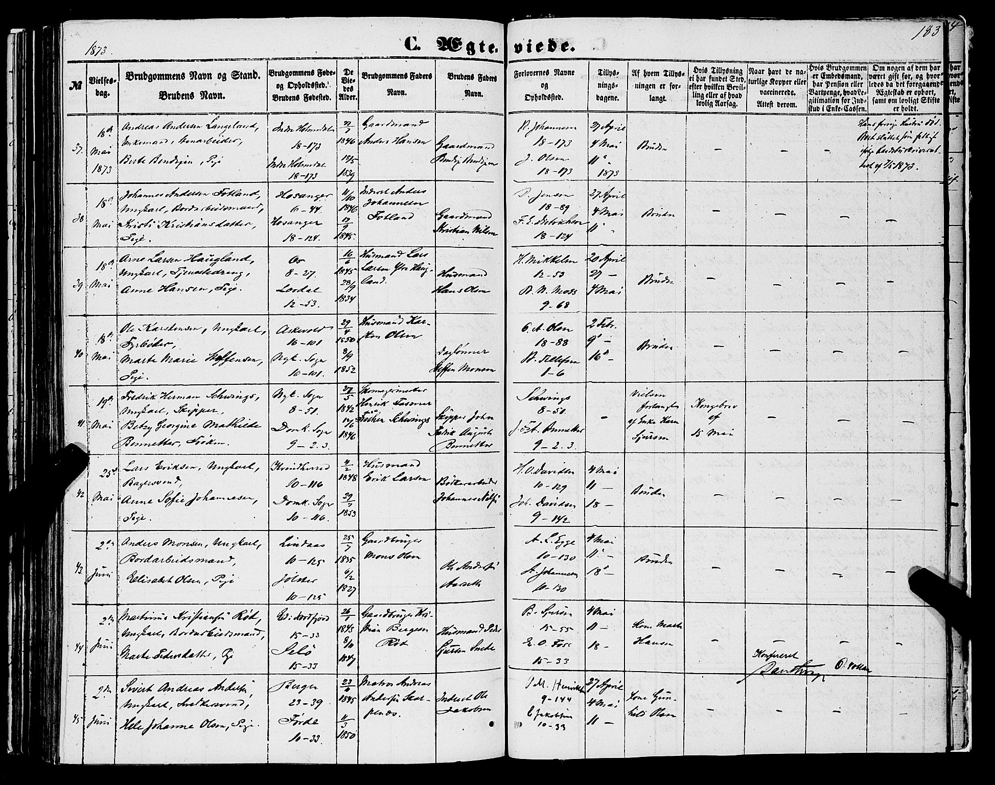 Domkirken sokneprestembete, AV/SAB-A-74801/H/Haa/L0034: Parish register (official) no. D 2, 1853-1874, p. 183