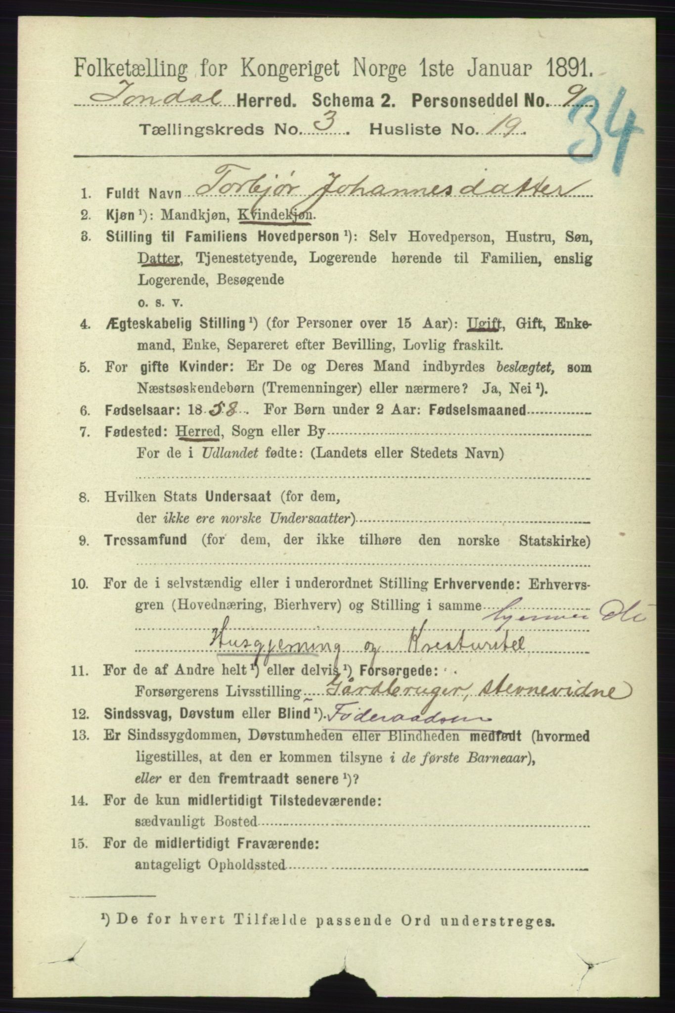 RA, 1891 census for 1227 Jondal, 1891, p. 1429