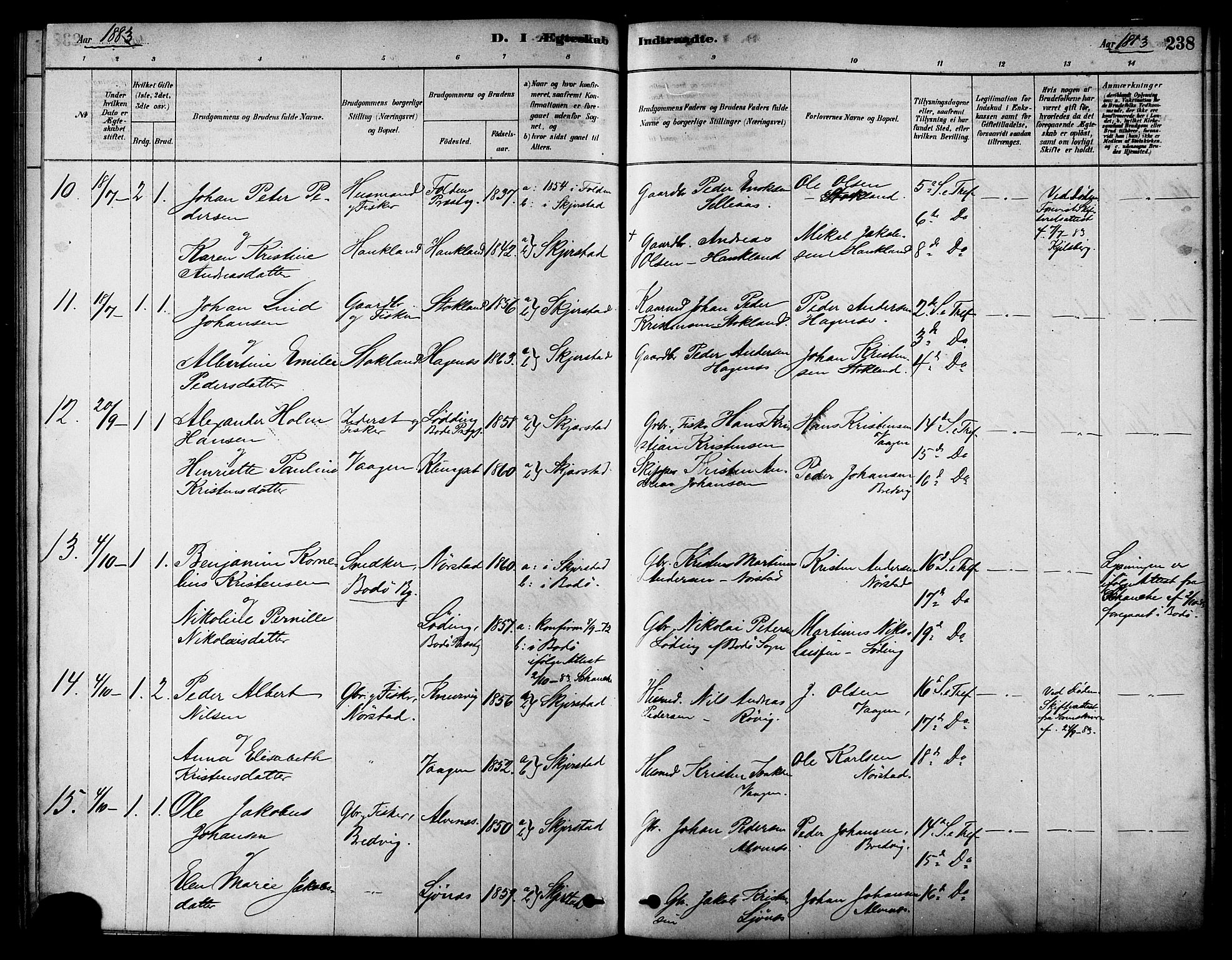 Ministerialprotokoller, klokkerbøker og fødselsregistre - Nordland, AV/SAT-A-1459/852/L0740: Parish register (official) no. 852A10, 1878-1894, p. 238