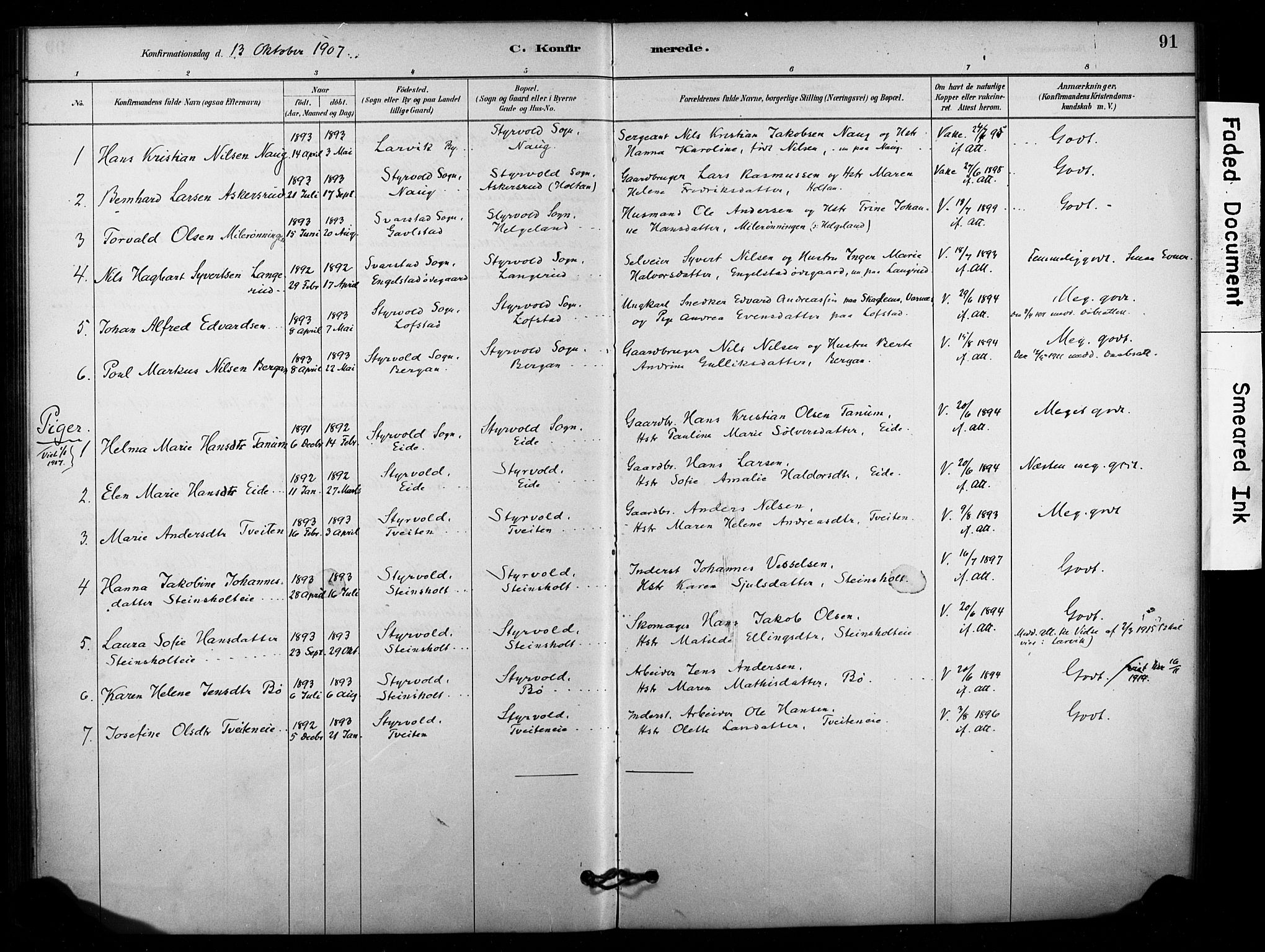 Lardal kirkebøker, SAKO/A-350/F/Fd/L0001: Parish register (official) no. IV 1, 1881-1907, p. 91