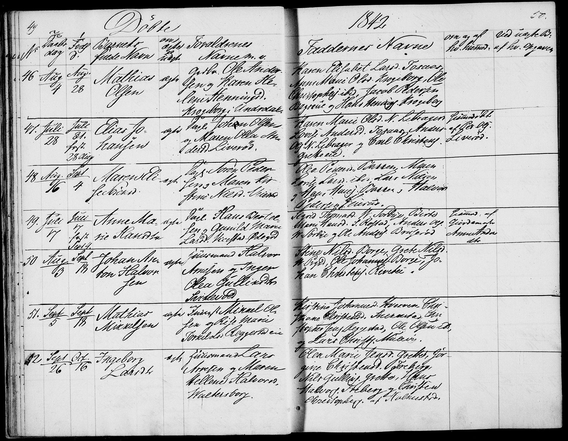 Våle kirkebøker, AV/SAKO-A-334/F/Fa/L0009a: Parish register (official) no. I 9A, 1839-1860, p. 49-50