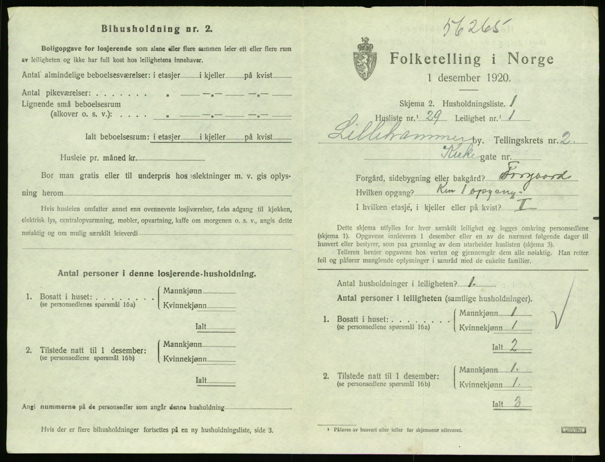 SAH, 1920 census for Lillehammer, 1920, p. 1614