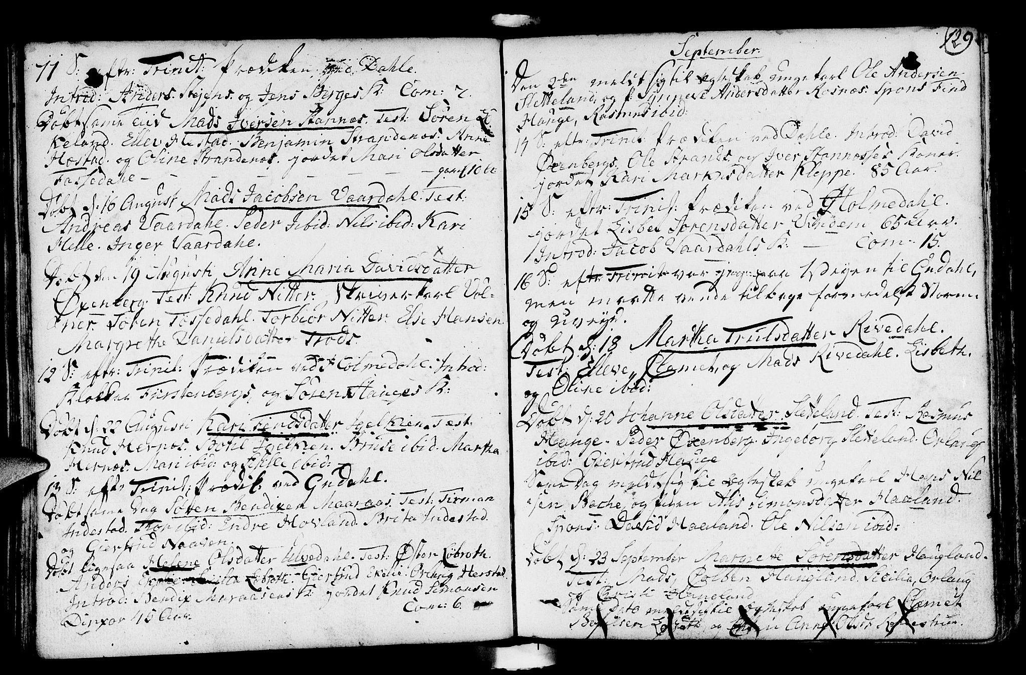 Fjaler sokneprestembete, AV/SAB-A-79801/H/Haa/Haaa/L0003: Parish register (official) no. A 3, 1799-1814, p. 129