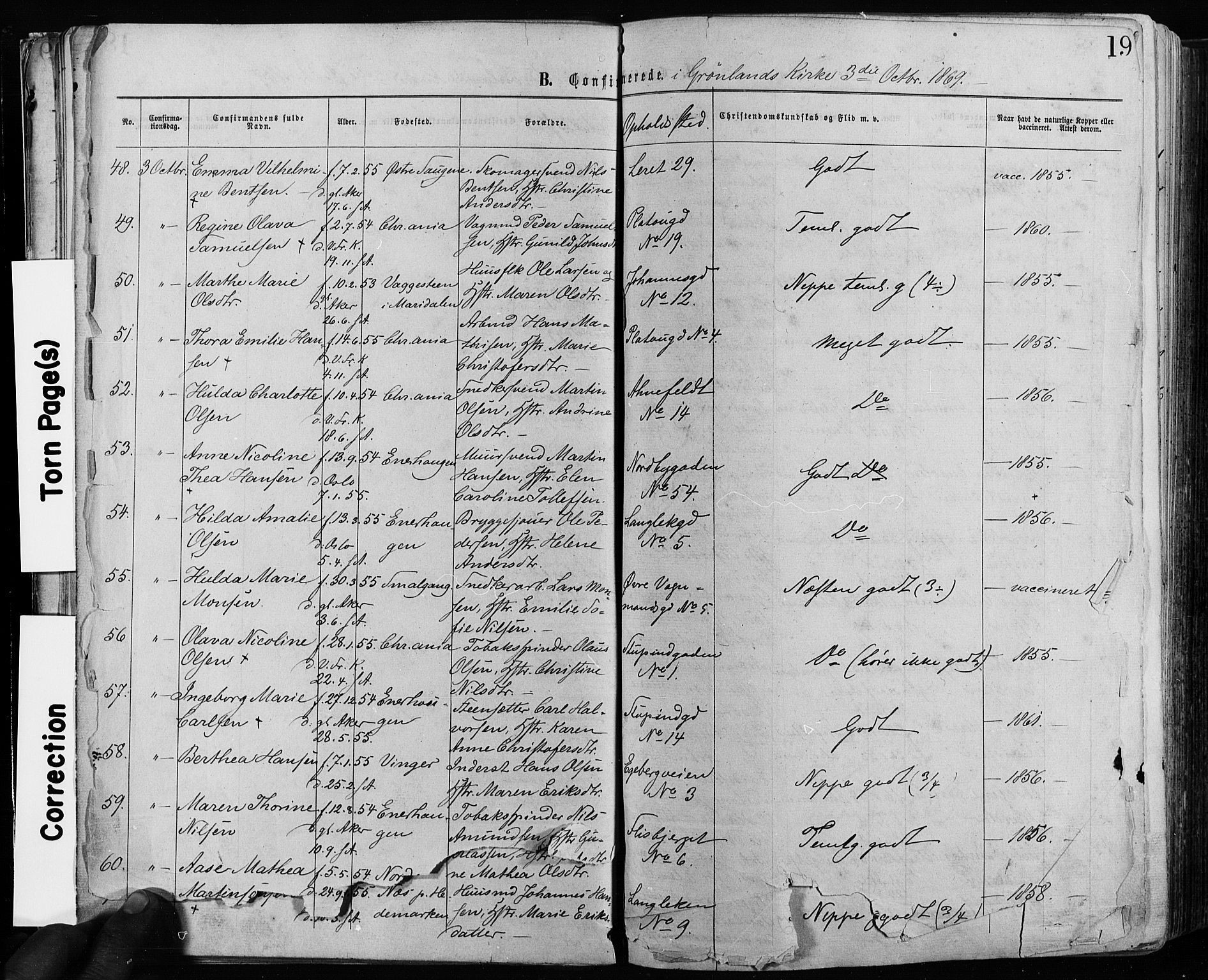 Grønland prestekontor Kirkebøker, AV/SAO-A-10848/F/Fa/L0005: Parish register (official) no. 5, 1869-1880, p. 19