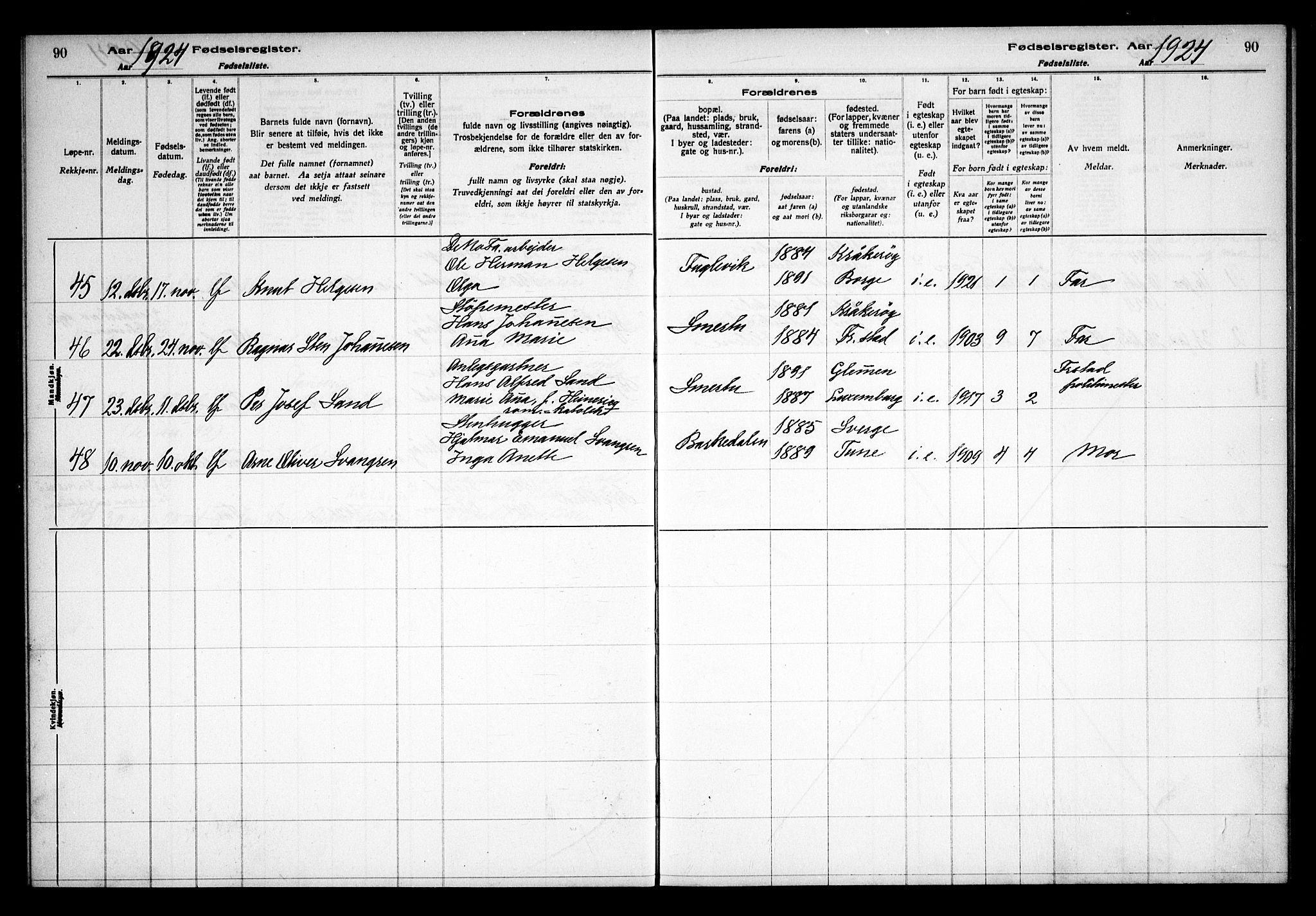 Kråkerøy prestekontor Kirkebøker, AV/SAO-A-10912/J/Ja/L0001: Birth register no. 1, 1916-1938, p. 90