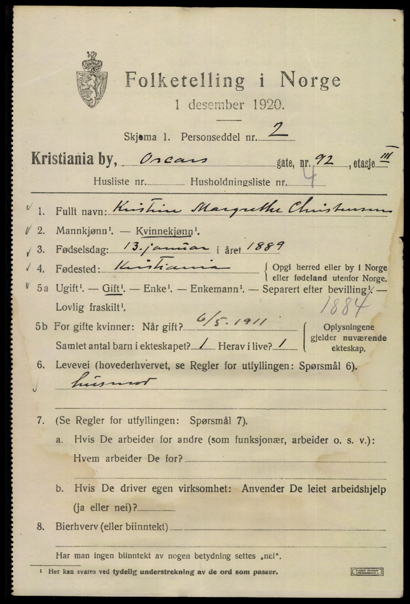 SAO, 1920 census for Kristiania, 1920, p. 439237