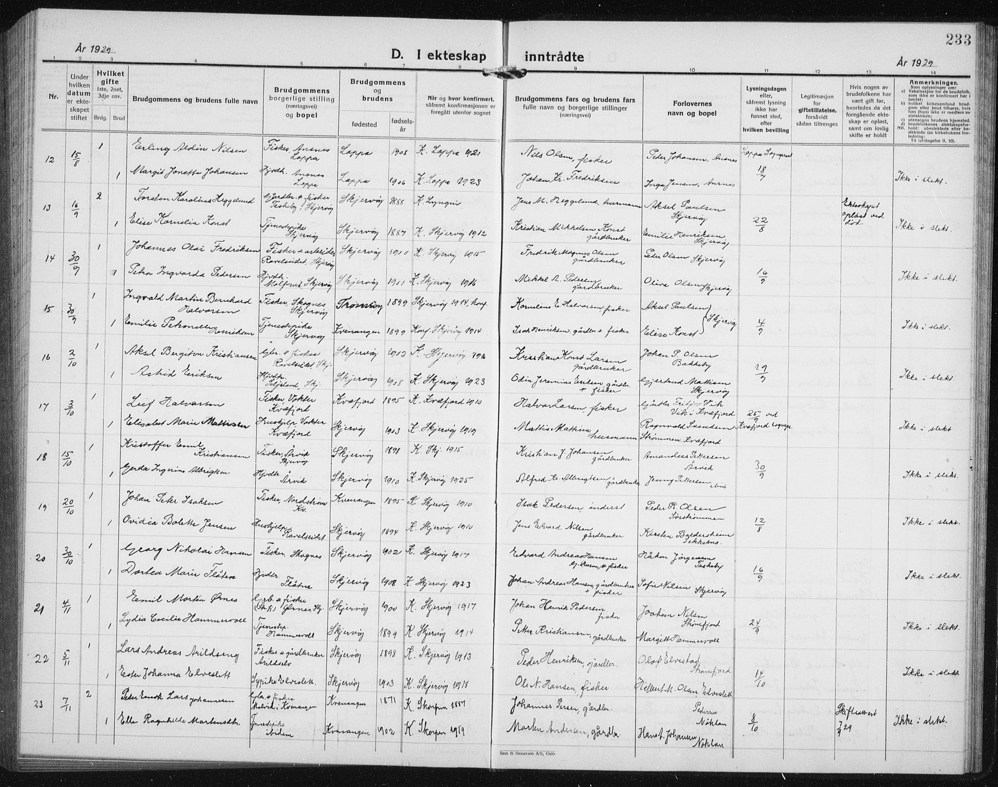 Skjervøy sokneprestkontor, AV/SATØ-S-1300/H/Ha/Hab/L0010klokker: Parish register (copy) no. 10, 1927-1941, p. 233