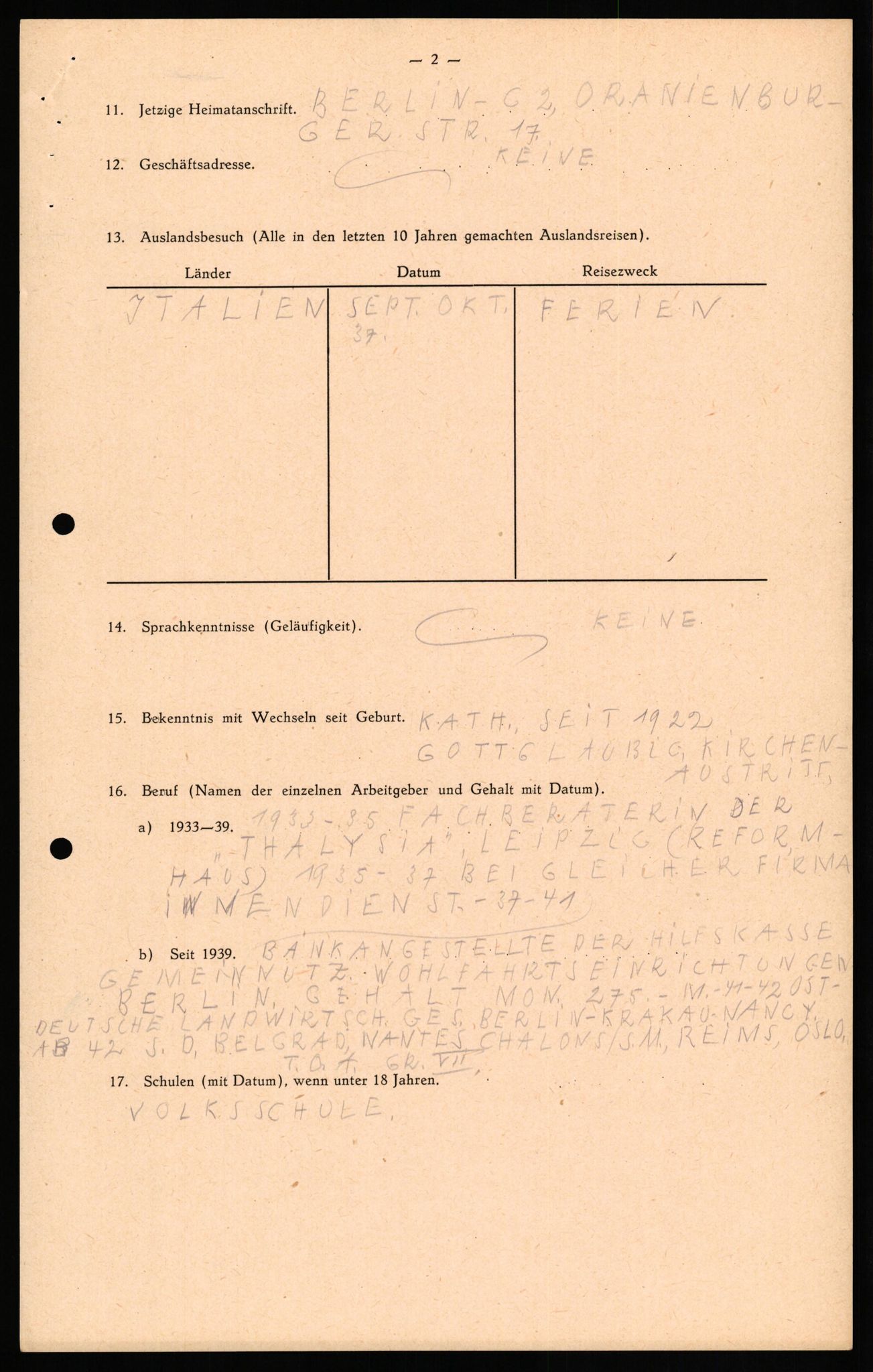 Forsvaret, Forsvarets overkommando II, RA/RAFA-3915/D/Db/L0027: CI Questionaires. Tyske okkupasjonsstyrker i Norge. Tyskere., 1945-1946, p. 514