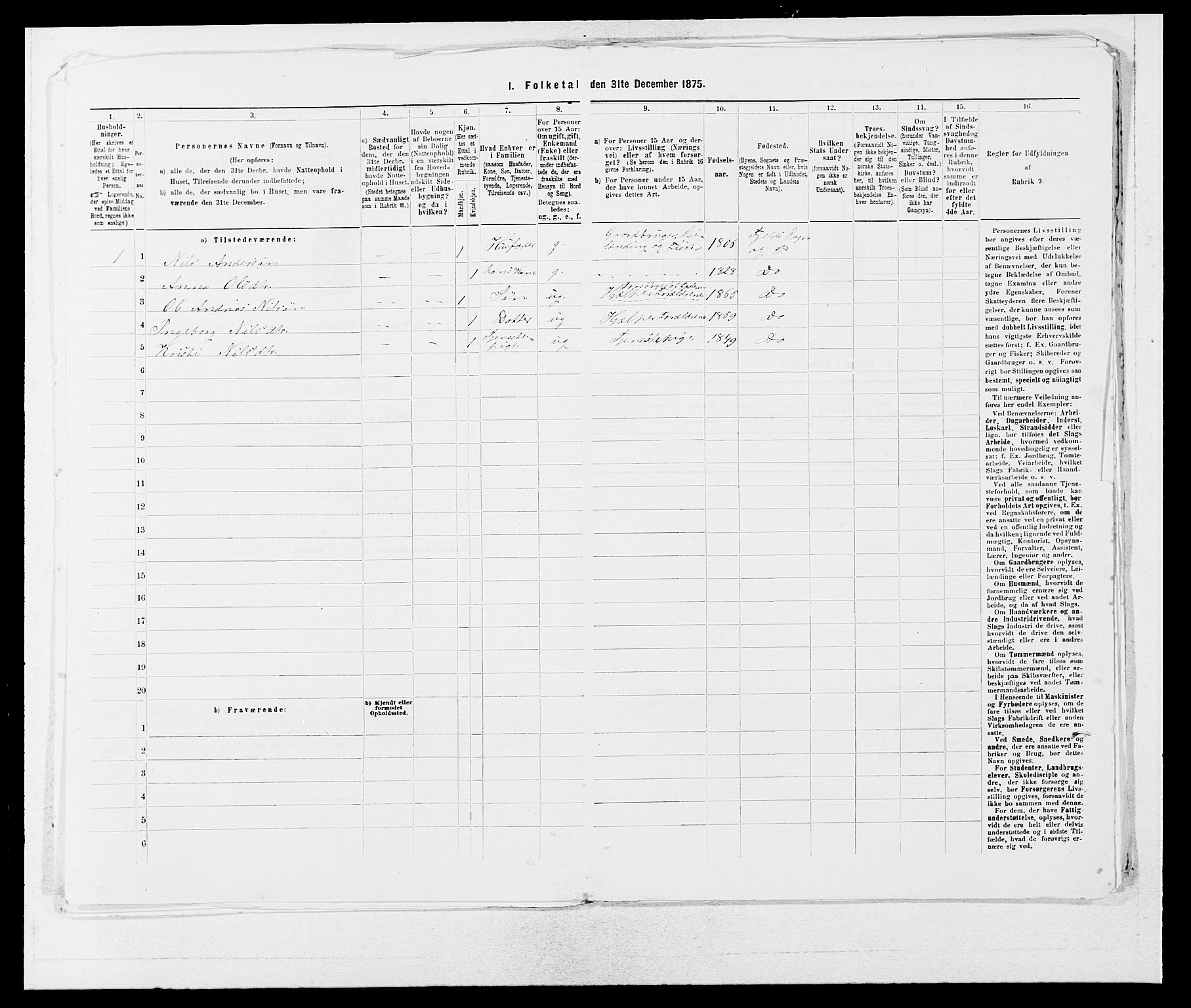 SAB, 1875 census for 1246P Fjell, 1875, p. 252