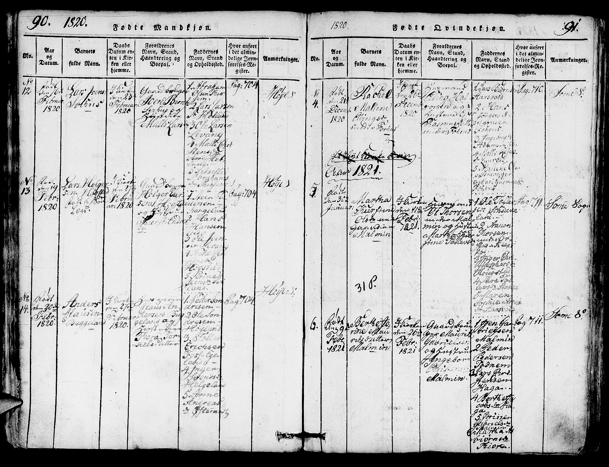 Høyland sokneprestkontor, SAST/A-101799/001/30BA/L0006: Parish register (official) no. A 6, 1815-1825, p. 90-91