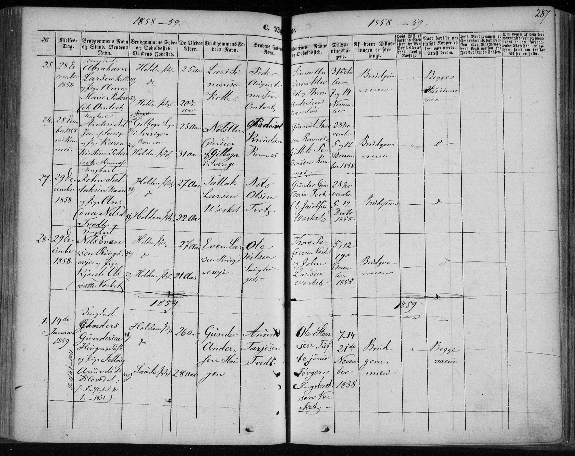 Holla kirkebøker, SAKO/A-272/F/Fa/L0005: Parish register (official) no. 5, 1849-1860, p. 287