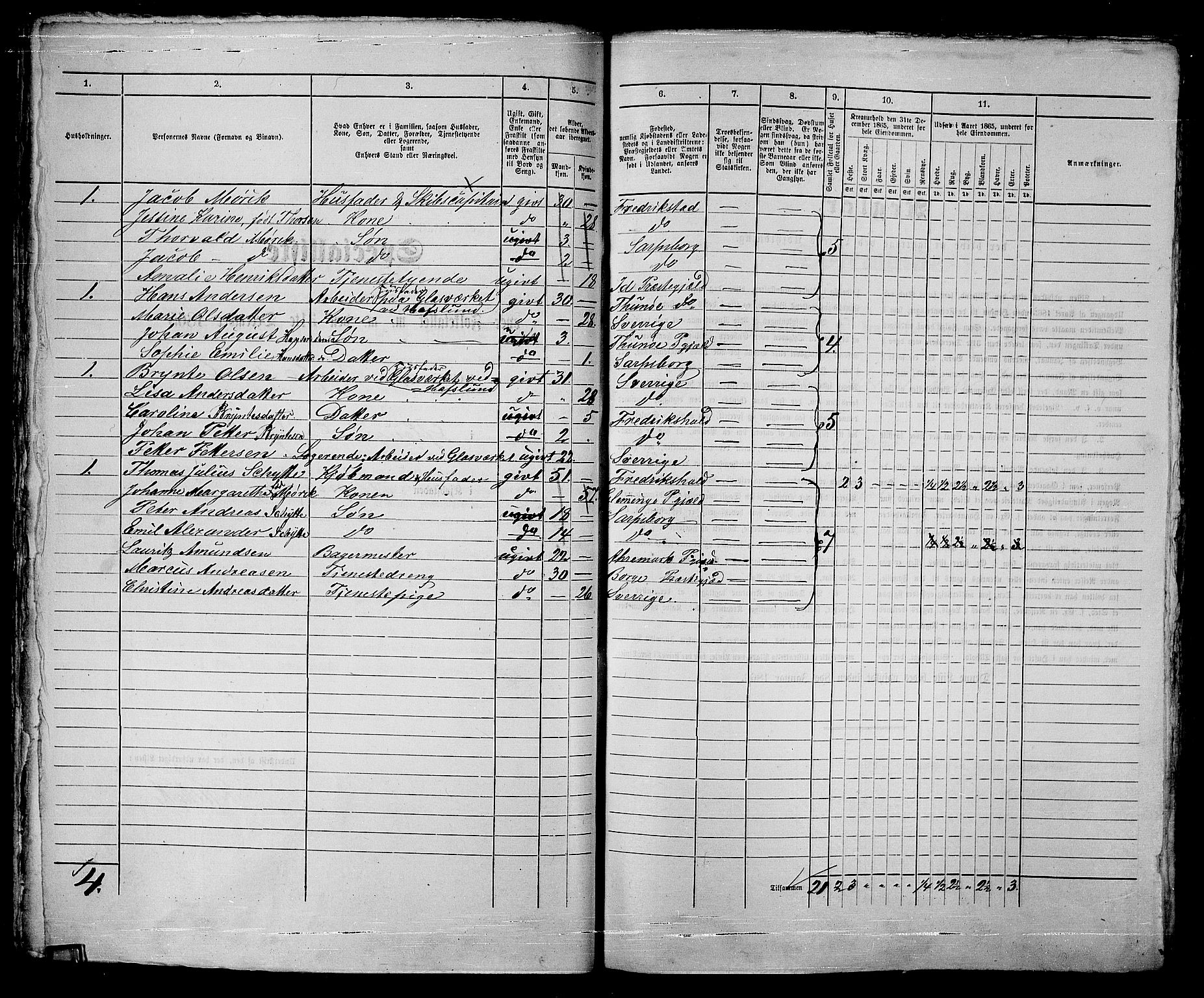 RA, 1865 census for Sarpsborg, 1865, p. 119