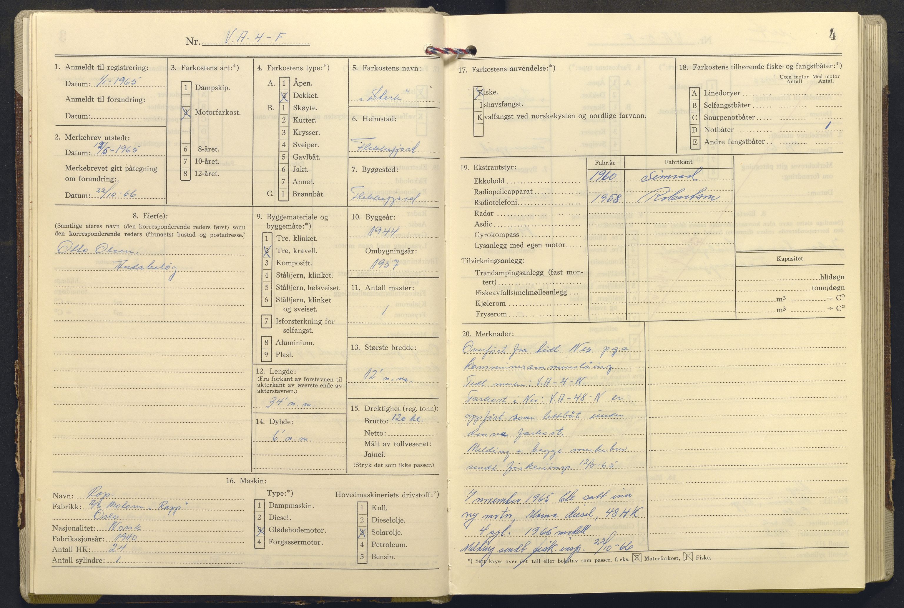 Fiskeridirektoratet - 1 Adm. ledelse - 13 Båtkontoret, AV/SAB-A-2003/I/Ia/Iaj/L0007: 135.1004/3 Merkeprotokoll - Flekkefjord, 1964-1969