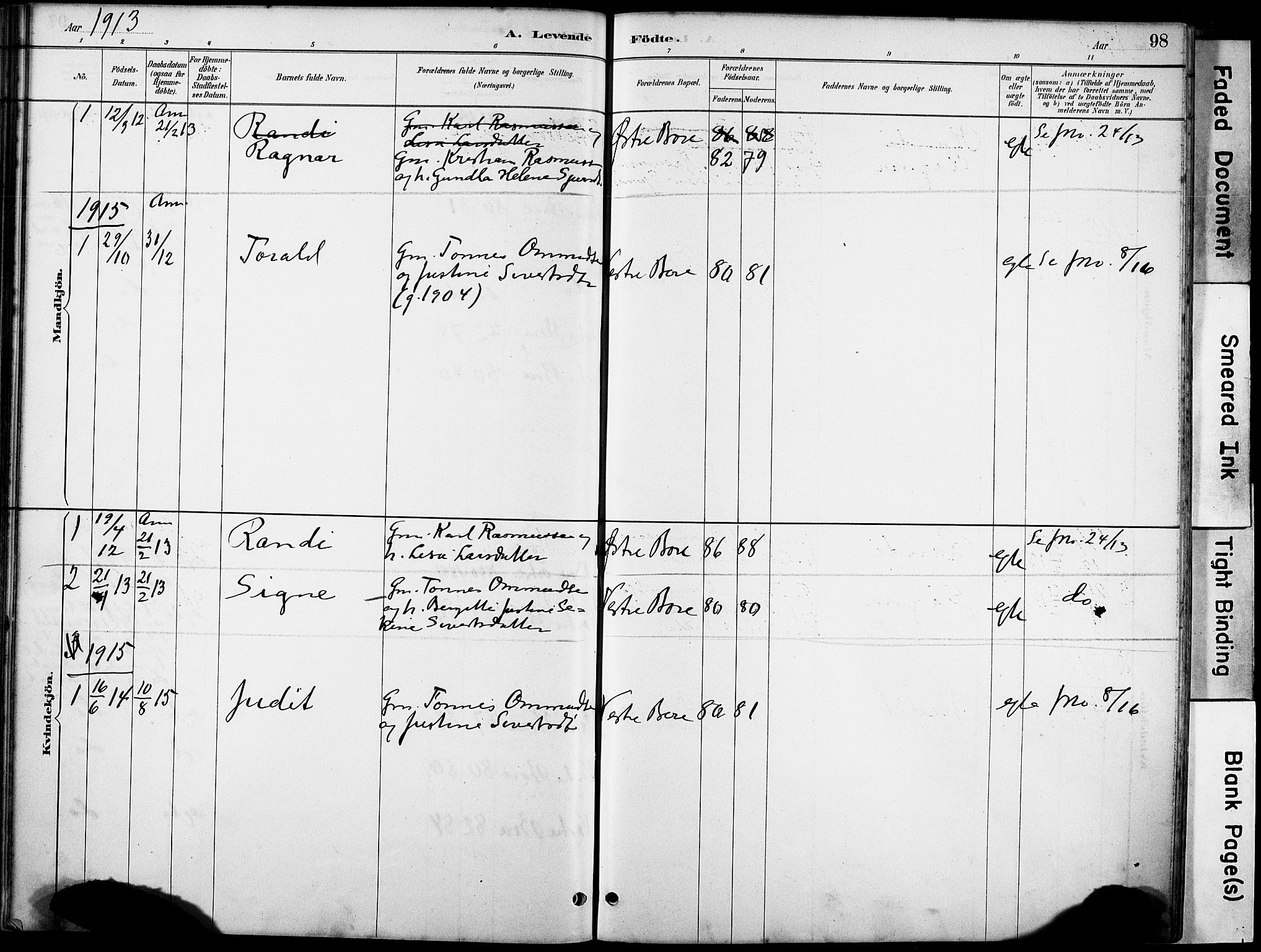 Klepp sokneprestkontor, SAST/A-101803/001/3/30BA/L0008: Parish register (official) no. A 9, 1886-1919, p. 98