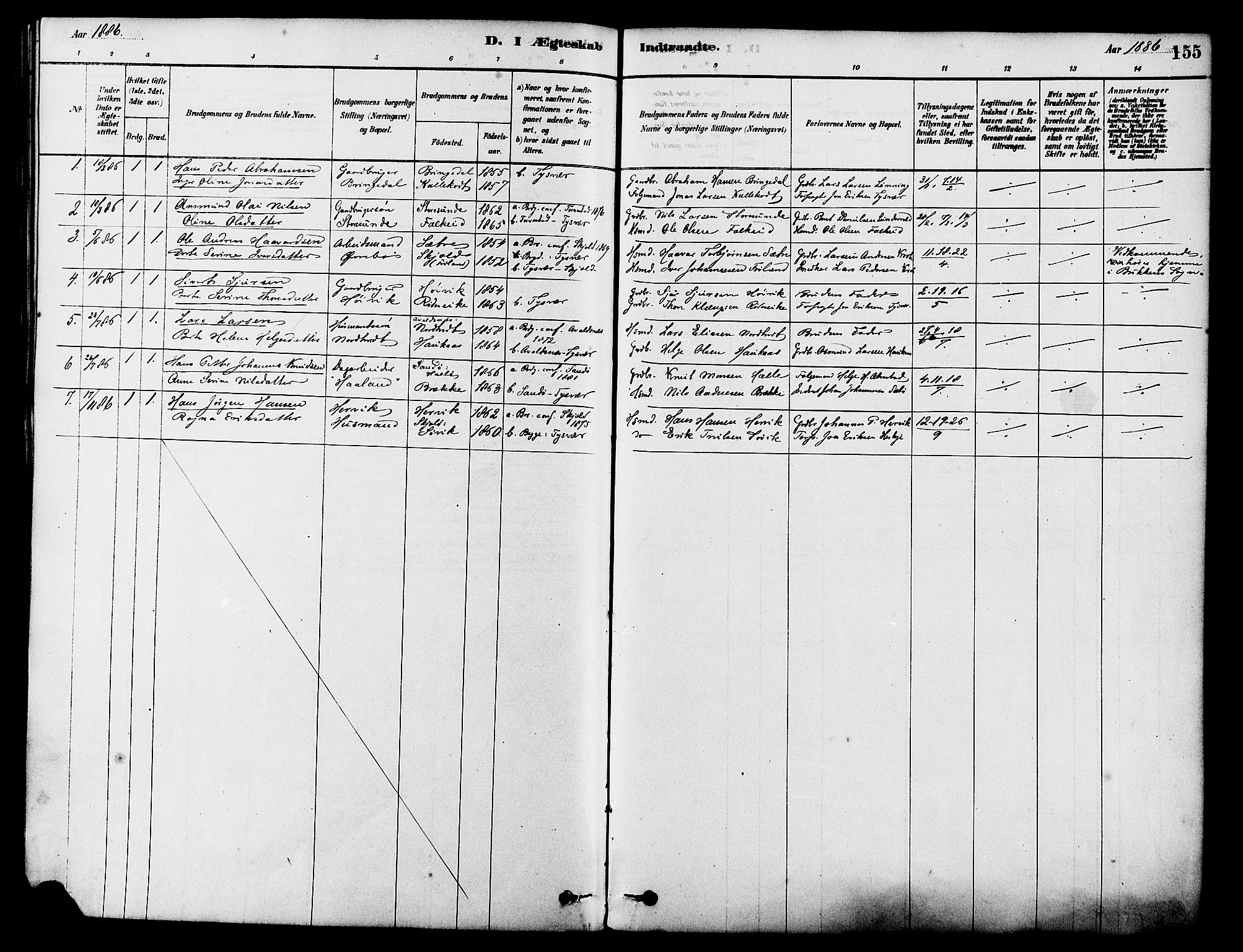 Tysvær sokneprestkontor, AV/SAST-A -101864/H/Ha/Haa/L0006: Parish register (official) no. A 6, 1878-1896, p. 155