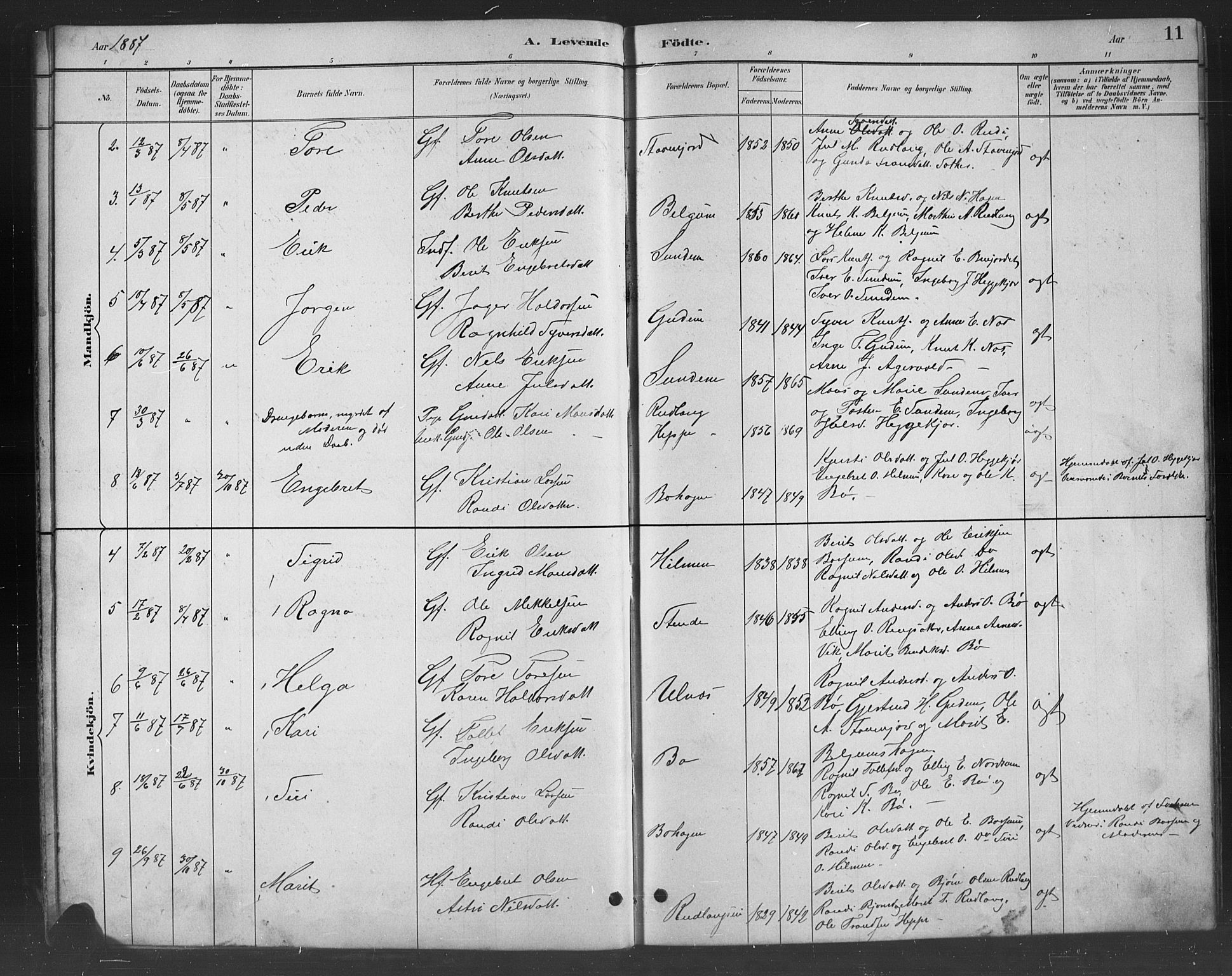 Nord-Aurdal prestekontor, SAH/PREST-132/H/Ha/Hab/L0008: Parish register (copy) no. 8, 1883-1916, p. 11