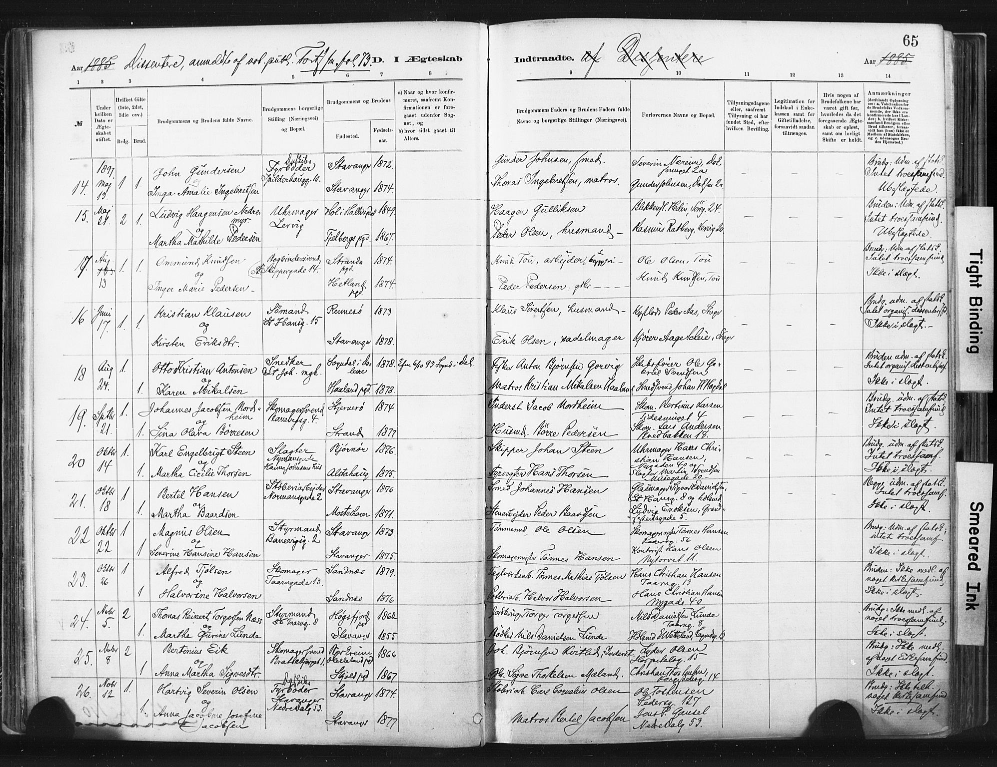 St. Johannes sokneprestkontor, AV/SAST-A-101814/001/30/30BA/L0003: Parish register (official) no. A 3, 1885-1910, p. 65