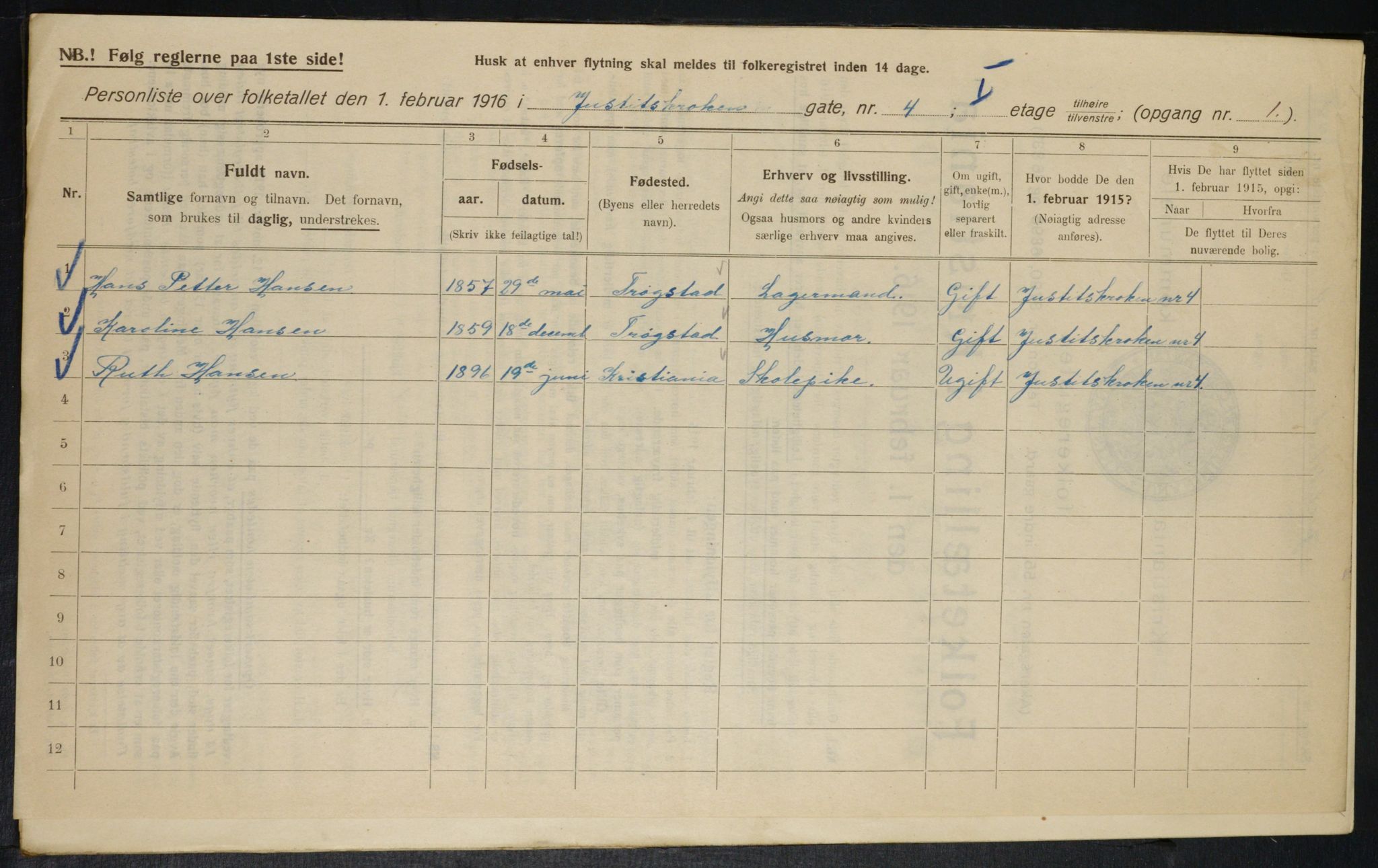 OBA, Municipal Census 1916 for Kristiania, 1916, p. 48785