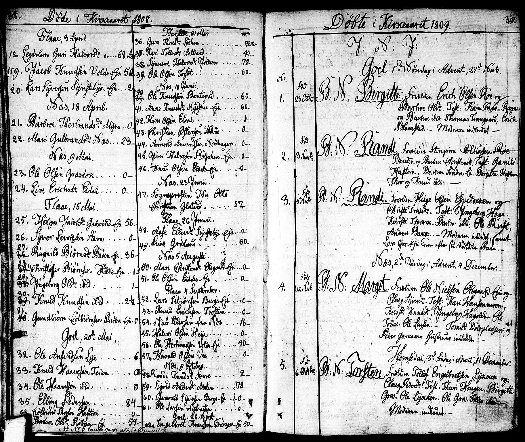 Nes kirkebøker, SAKO/A-236/F/Fa/L0006: Parish register (official) no. 6, 1808-1814, p. 38-39