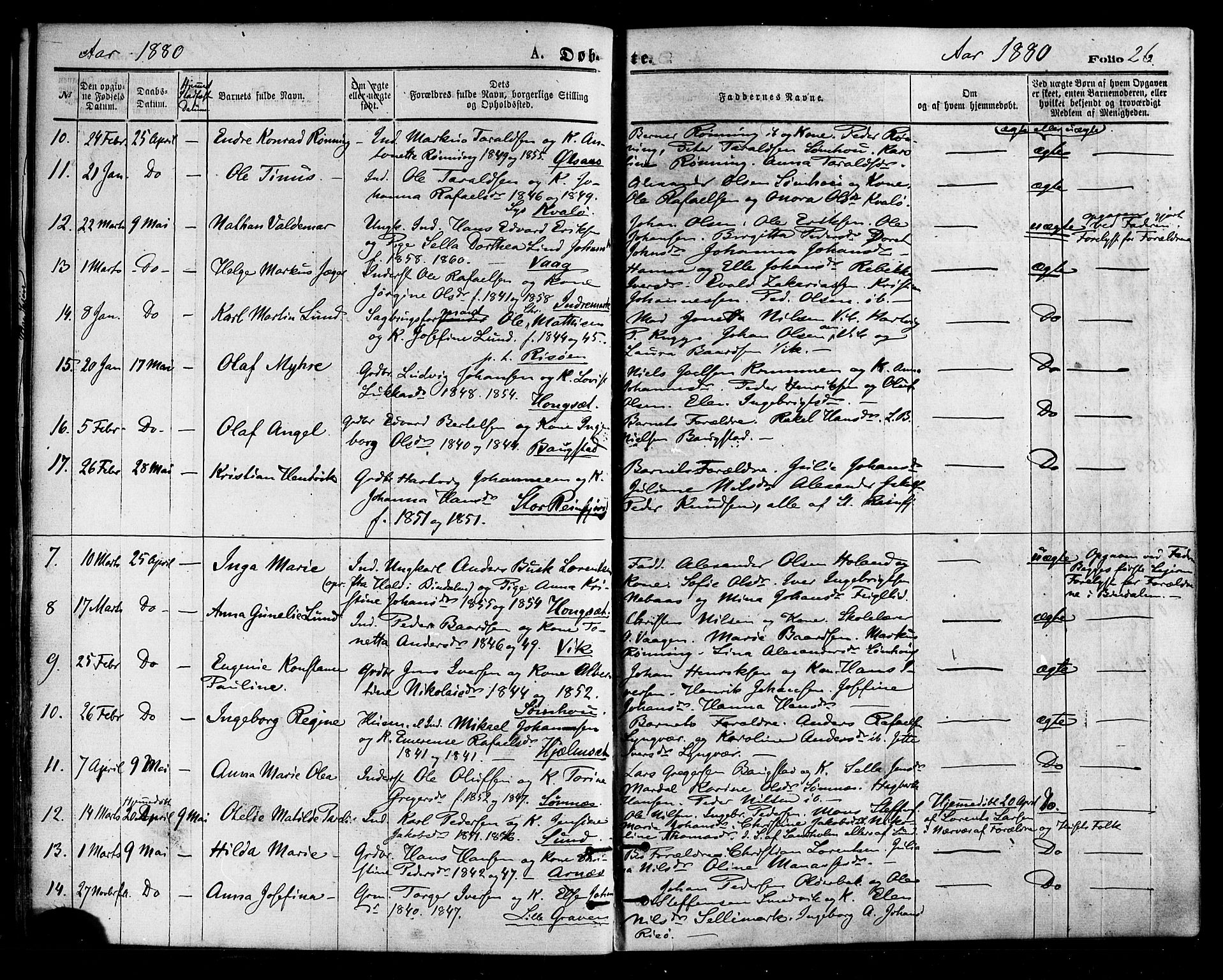 Ministerialprotokoller, klokkerbøker og fødselsregistre - Nordland, SAT/A-1459/812/L0177: Parish register (official) no. 812A06, 1875-1885, p. 26