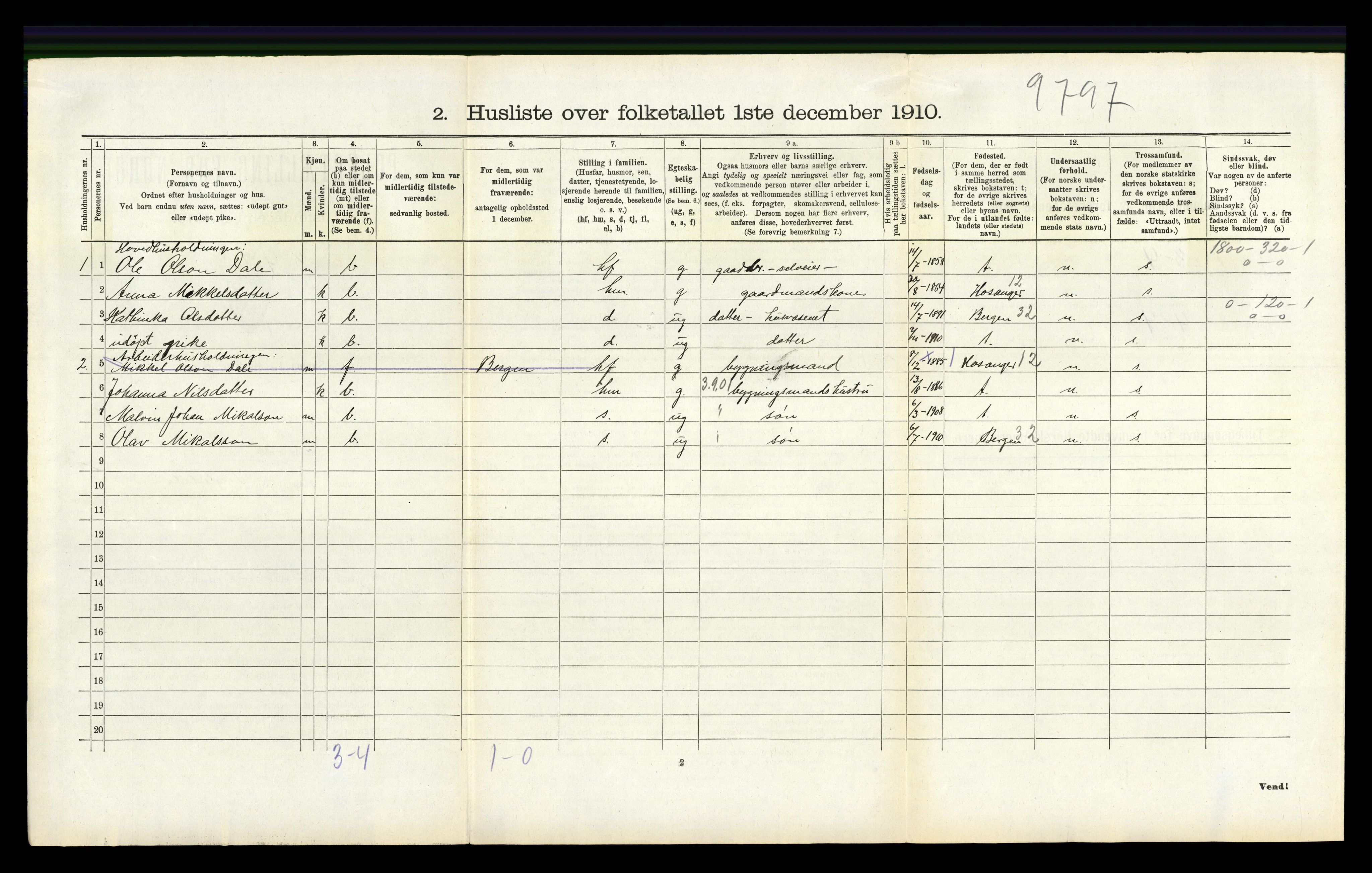 RA, 1910 census for Hamre, 1910, p. 551